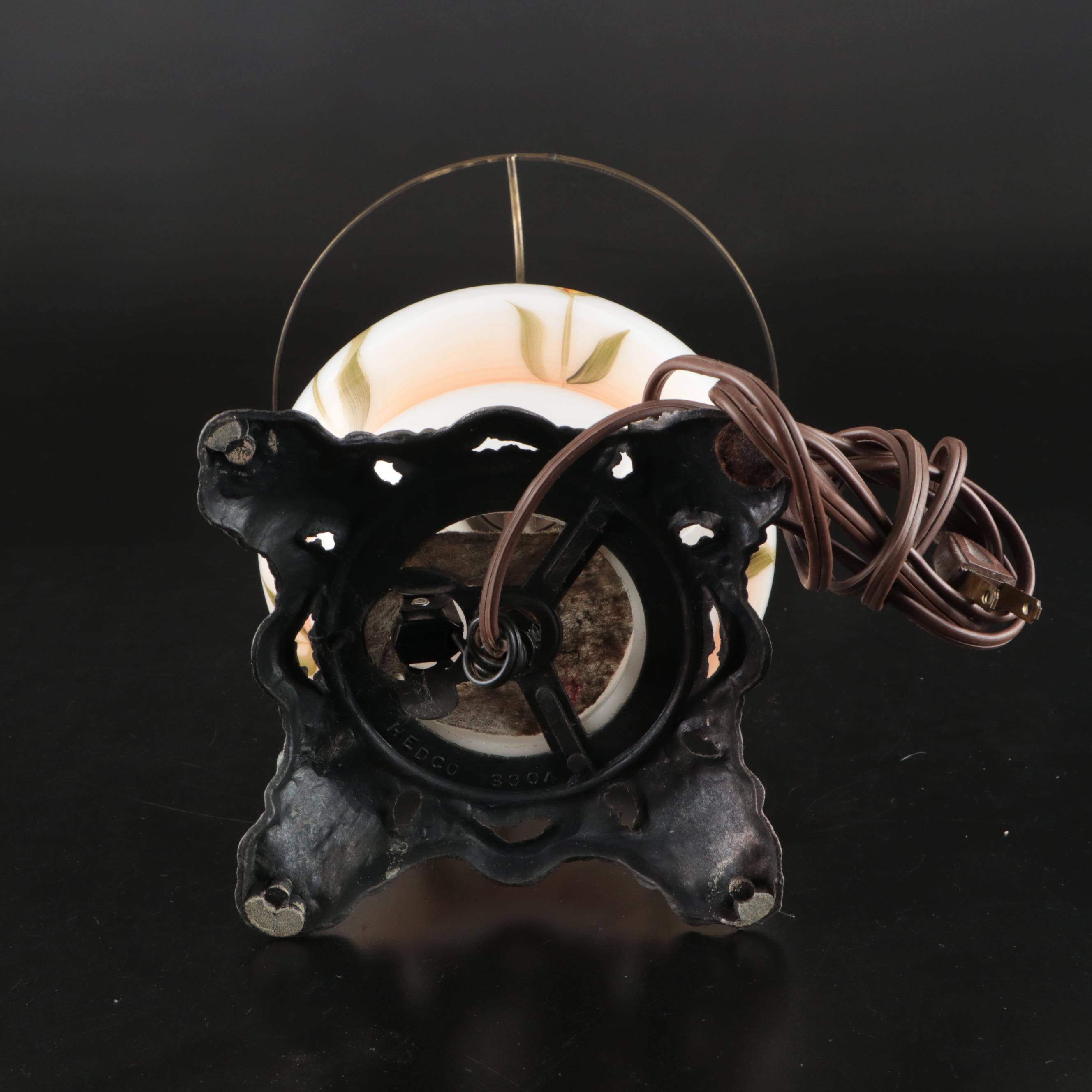 Victorian Style Orange Tulips Hand-Painted Milk Glass Parlor or Boudoir Lamp