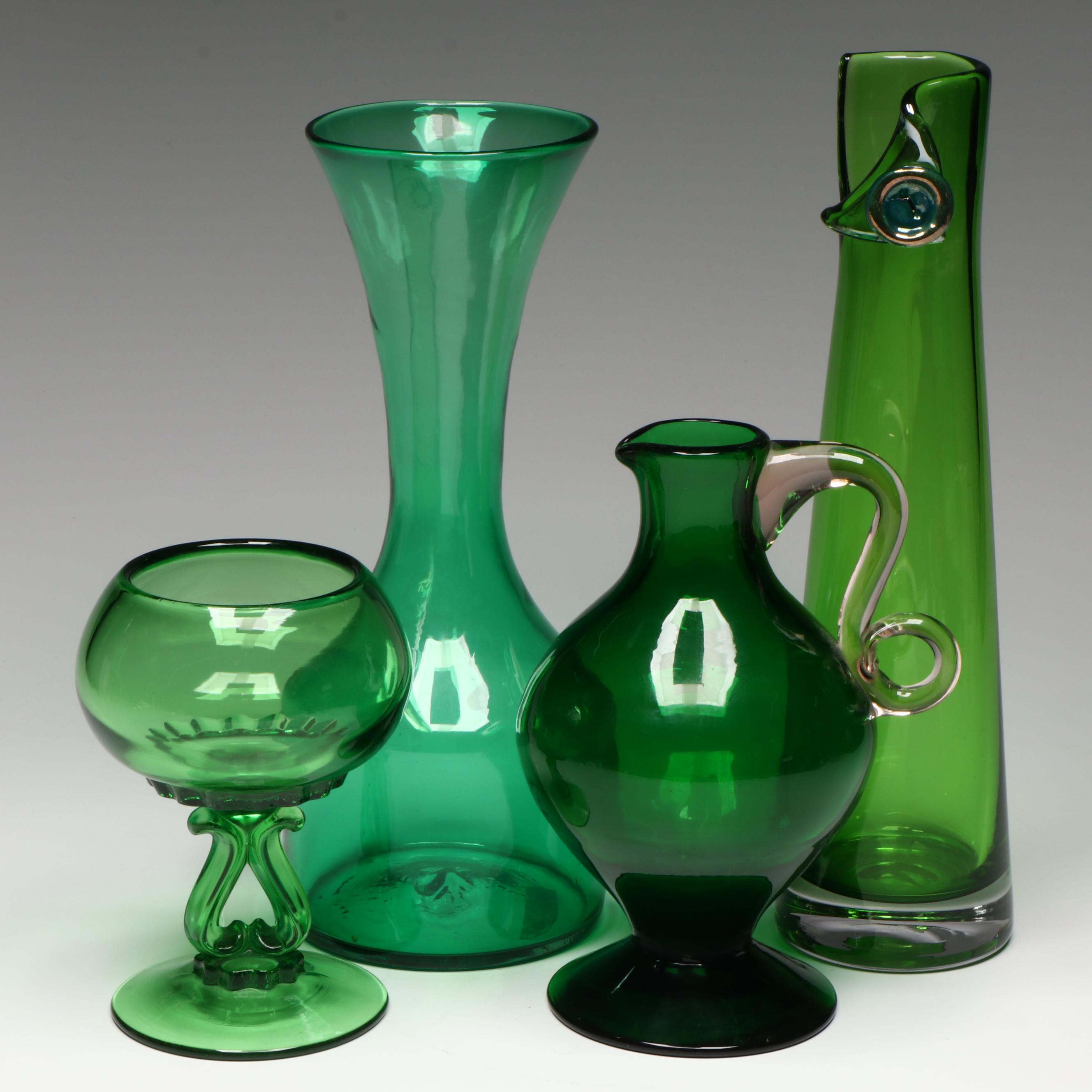 Strombergshyttan Button Vase, Blenko Carafe, Viking Princess Vase and More