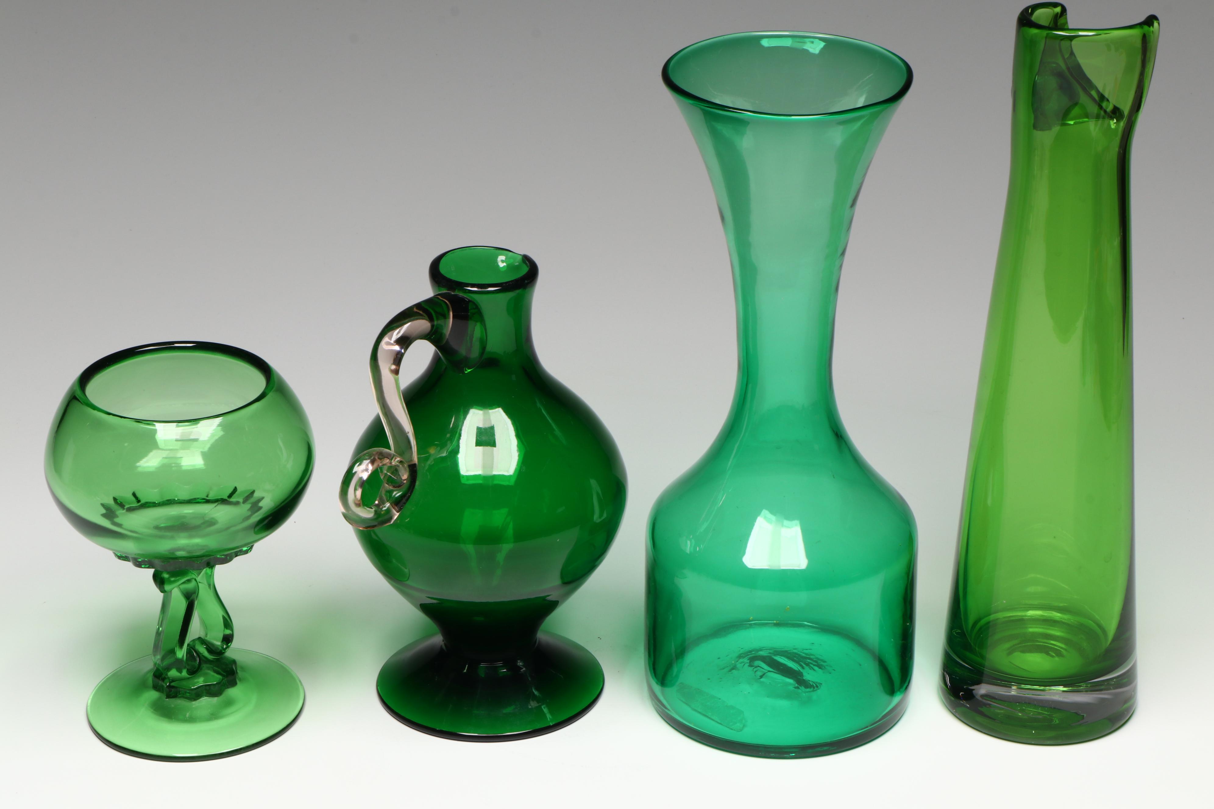 Strombergshyttan Button Vase, Blenko Carafe, Viking Princess Vase and More
