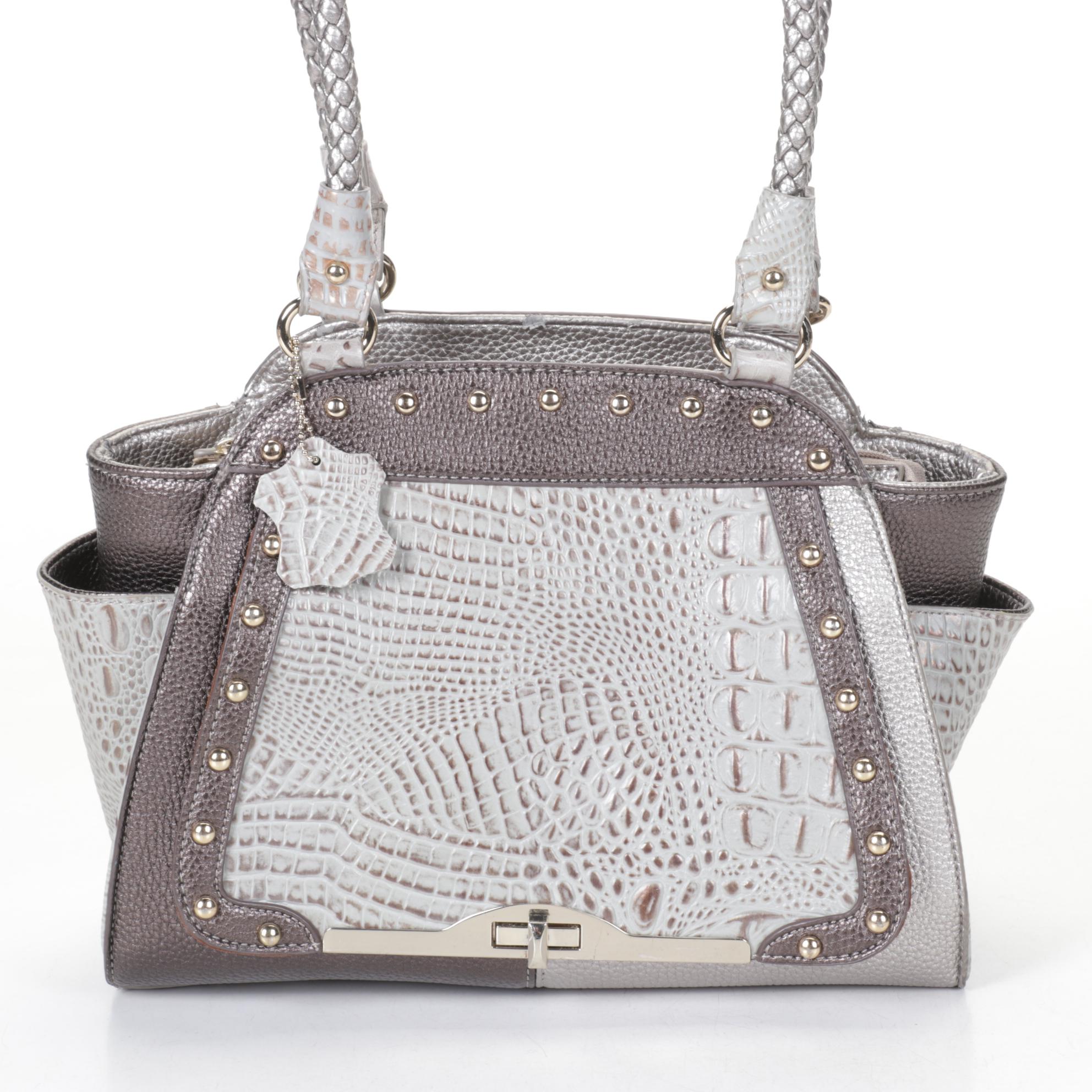Marc Chantal Studded & Embossed Leather Handbag with Braided Handles