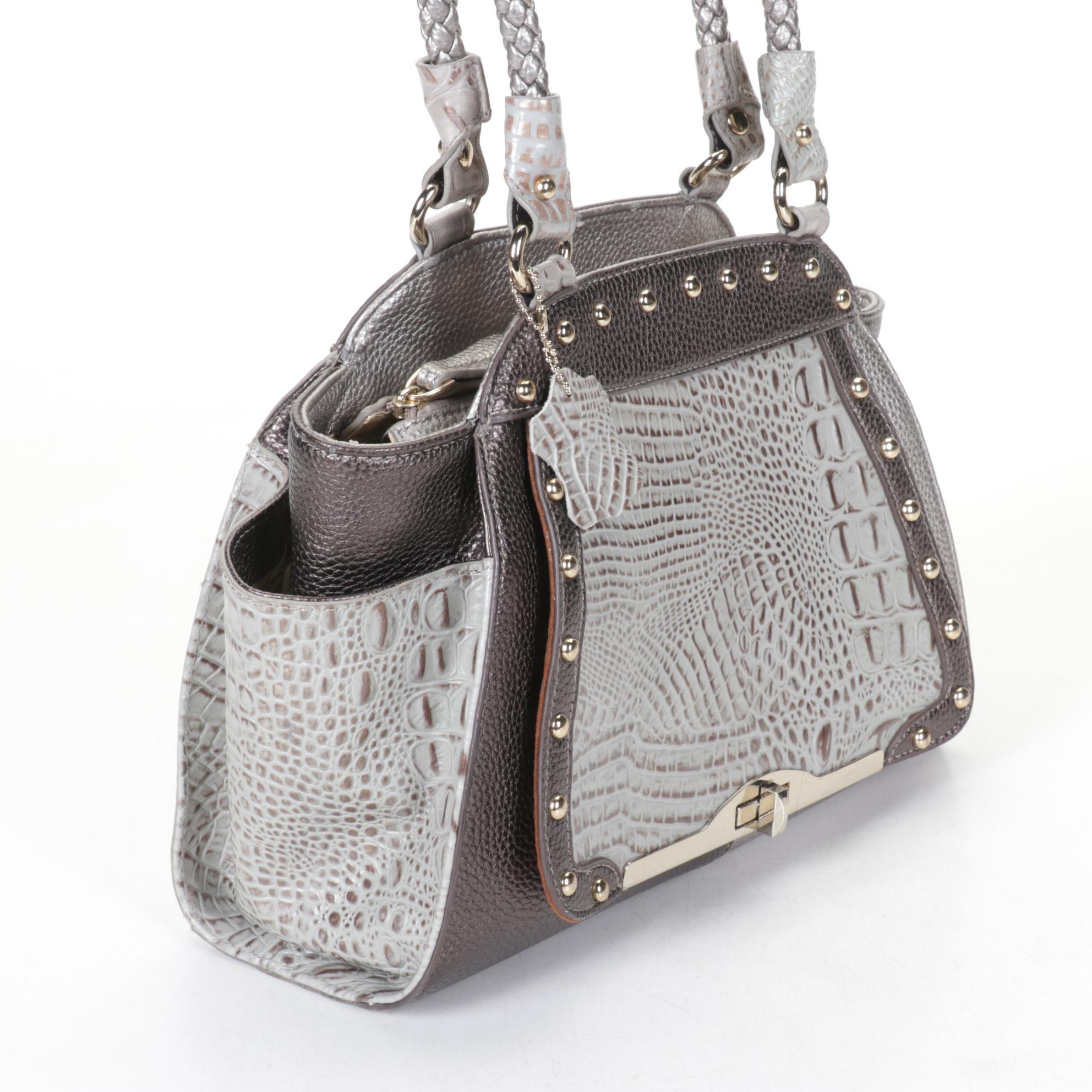 Marc Chantal Studded & Embossed Leather Handbag with Braided Handles