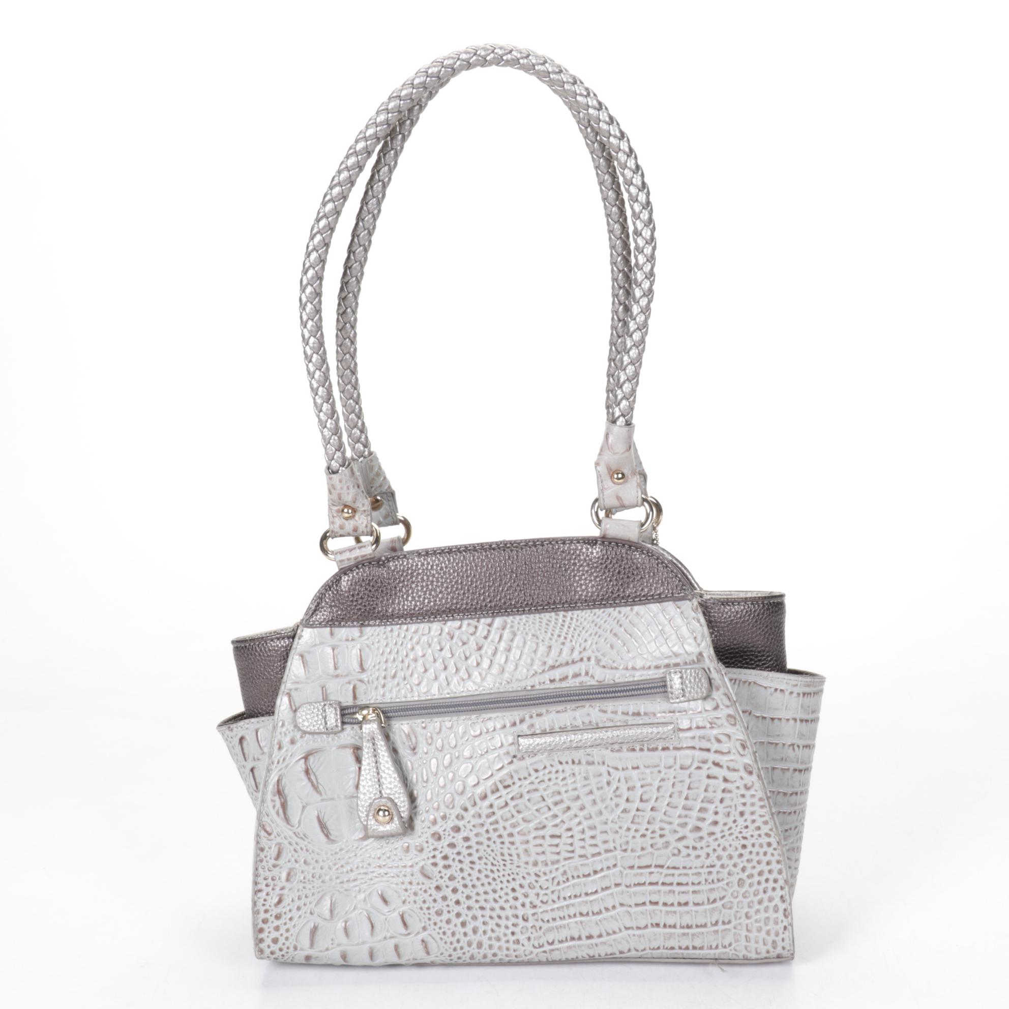 Marc Chantal Studded & Embossed Leather Handbag with Braided Handles