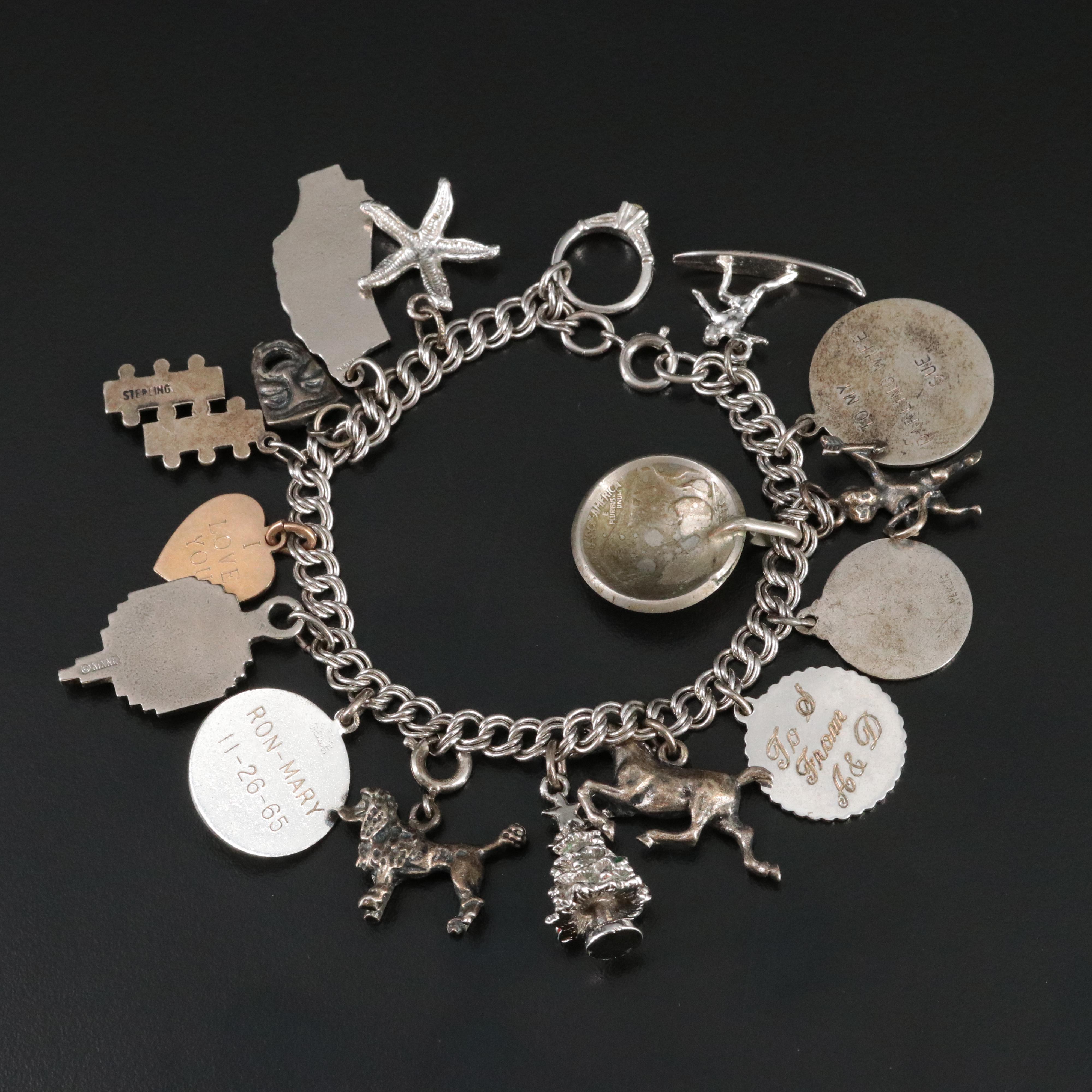 Vintage Sterling Charm Bracelet with Enamel and Turquoise Charms