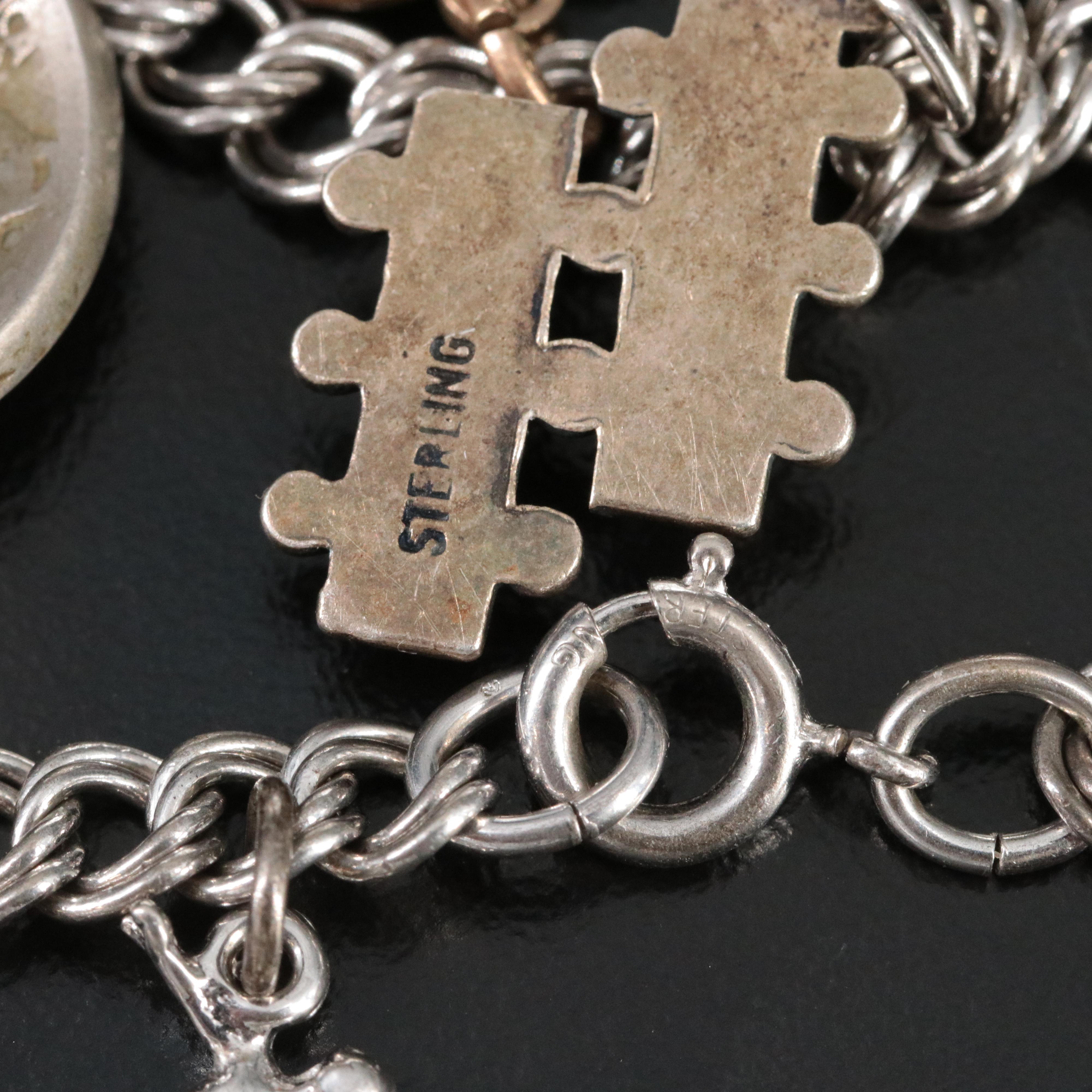 Vintage Sterling Charm Bracelet with Enamel and Turquoise Charms