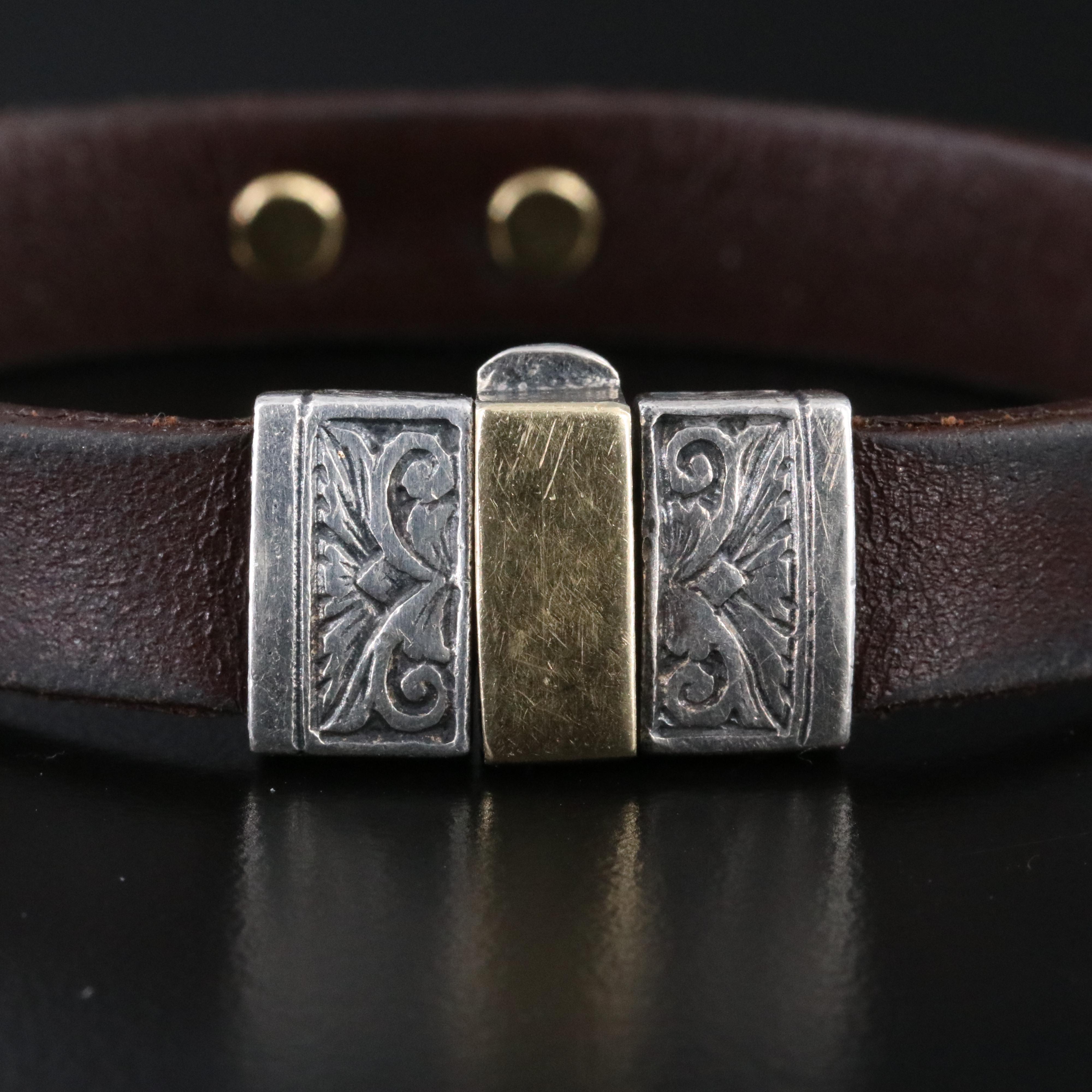 Gasia Sterling and 10K Magnesite, Sapphire and Diamond Evil Eye Leather Bracelet