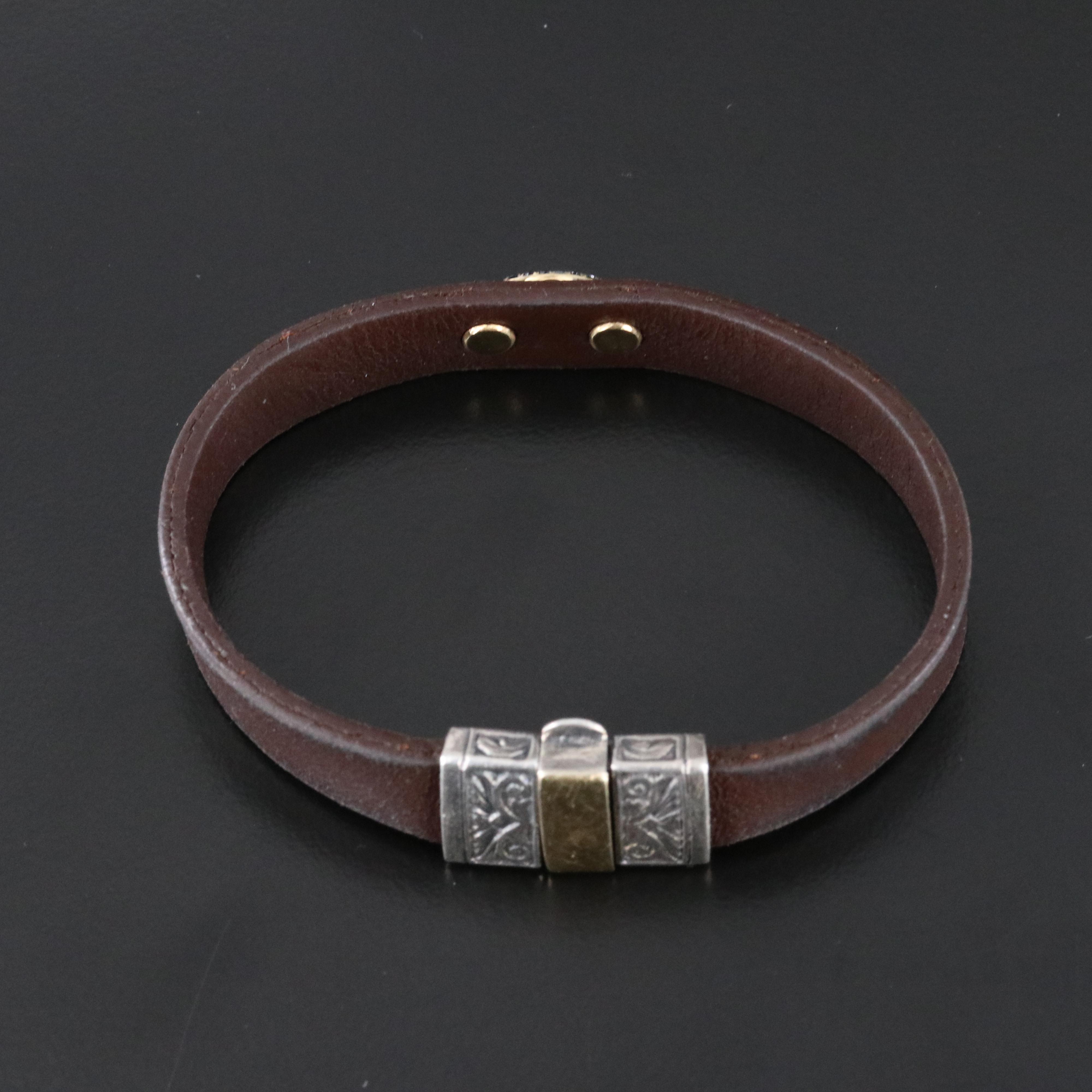 Gasia Sterling and 10K Magnesite, Sapphire and Diamond Evil Eye Leather Bracelet