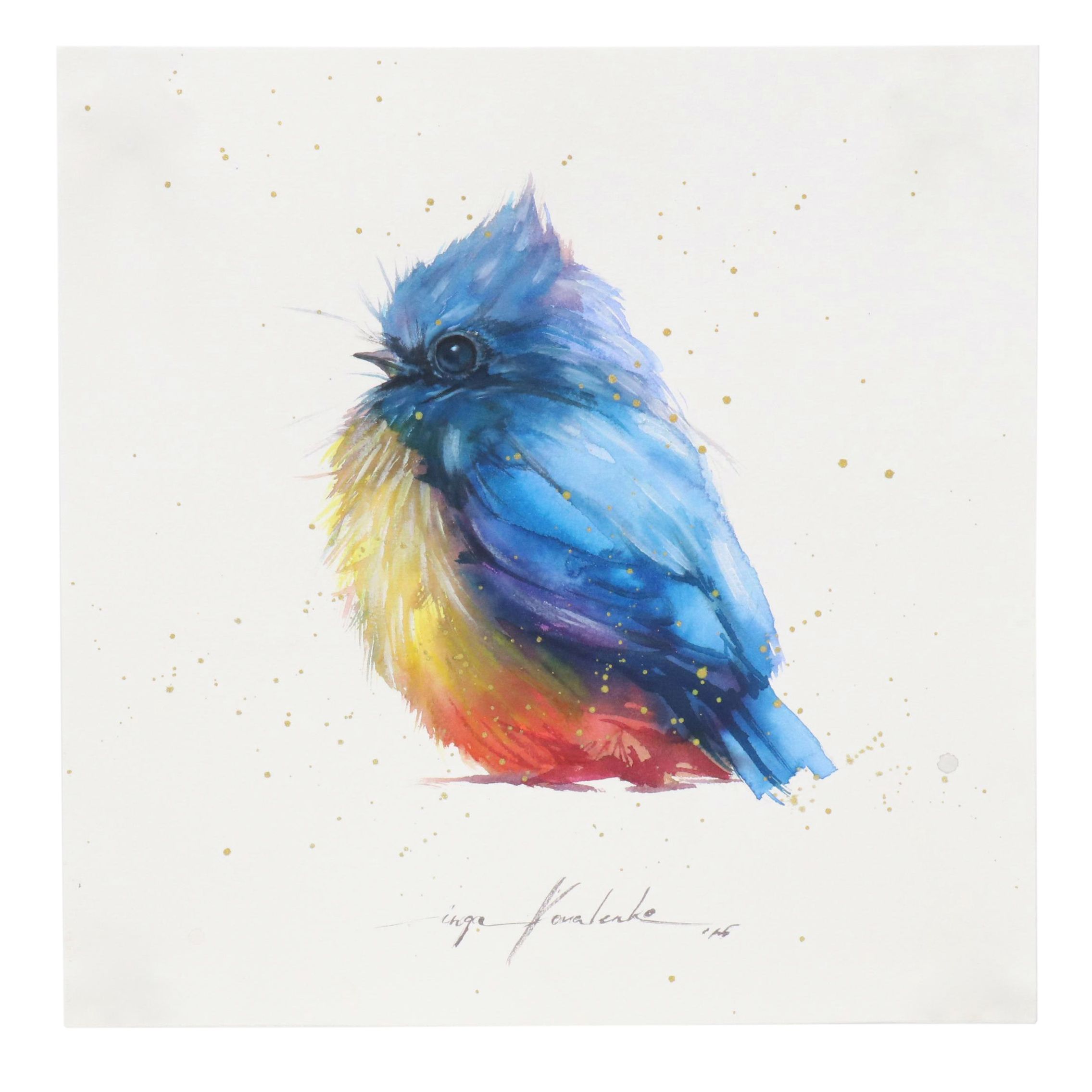 Inga Kovalenko Watercolor Painting of Baby Bluebird, 2025
