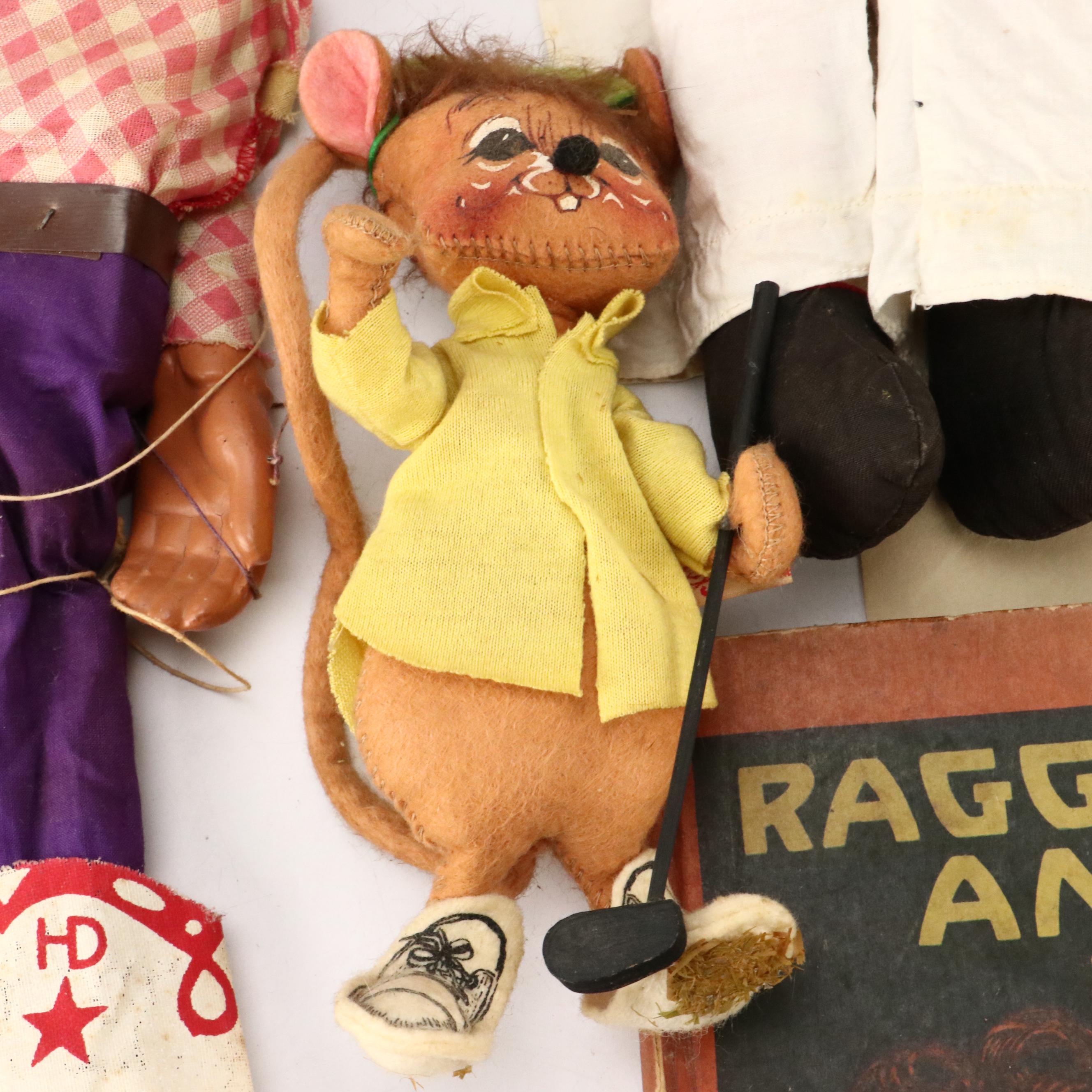 Howdy Doody and Raggedy Ann Dolls with Other Vintage Toys and Book