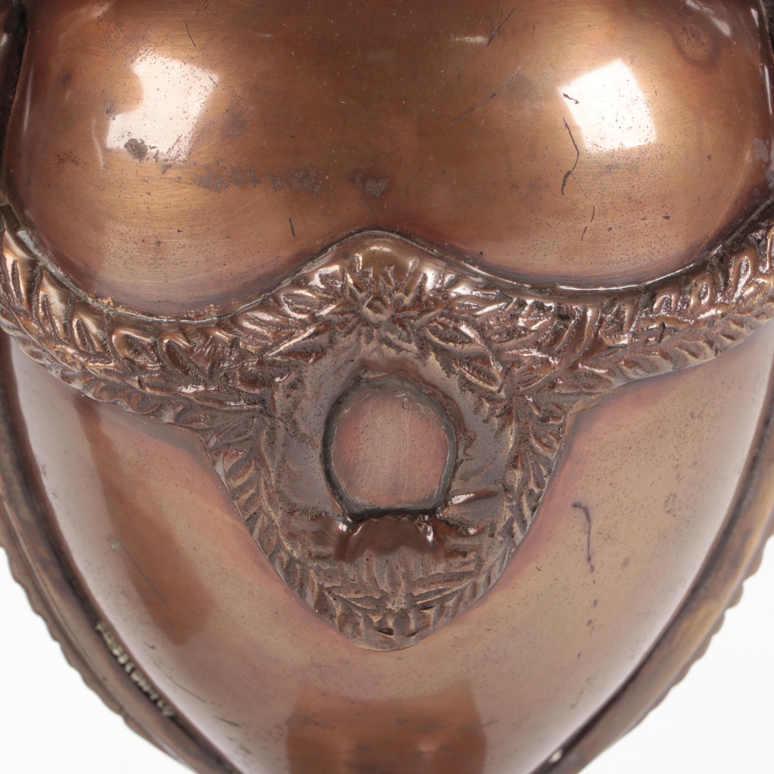 Chinese Cloisonné Lidded Box with Guardian Lion Handle and Metal Urns