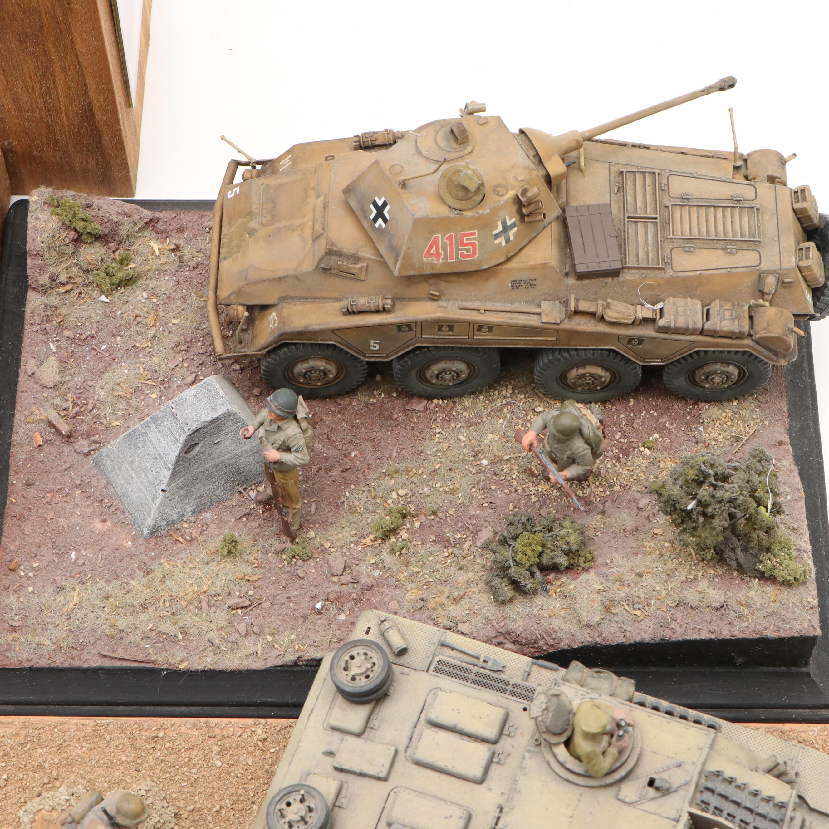 WWII Model Dioramas with Tanks, Military Equipment, and Photographs