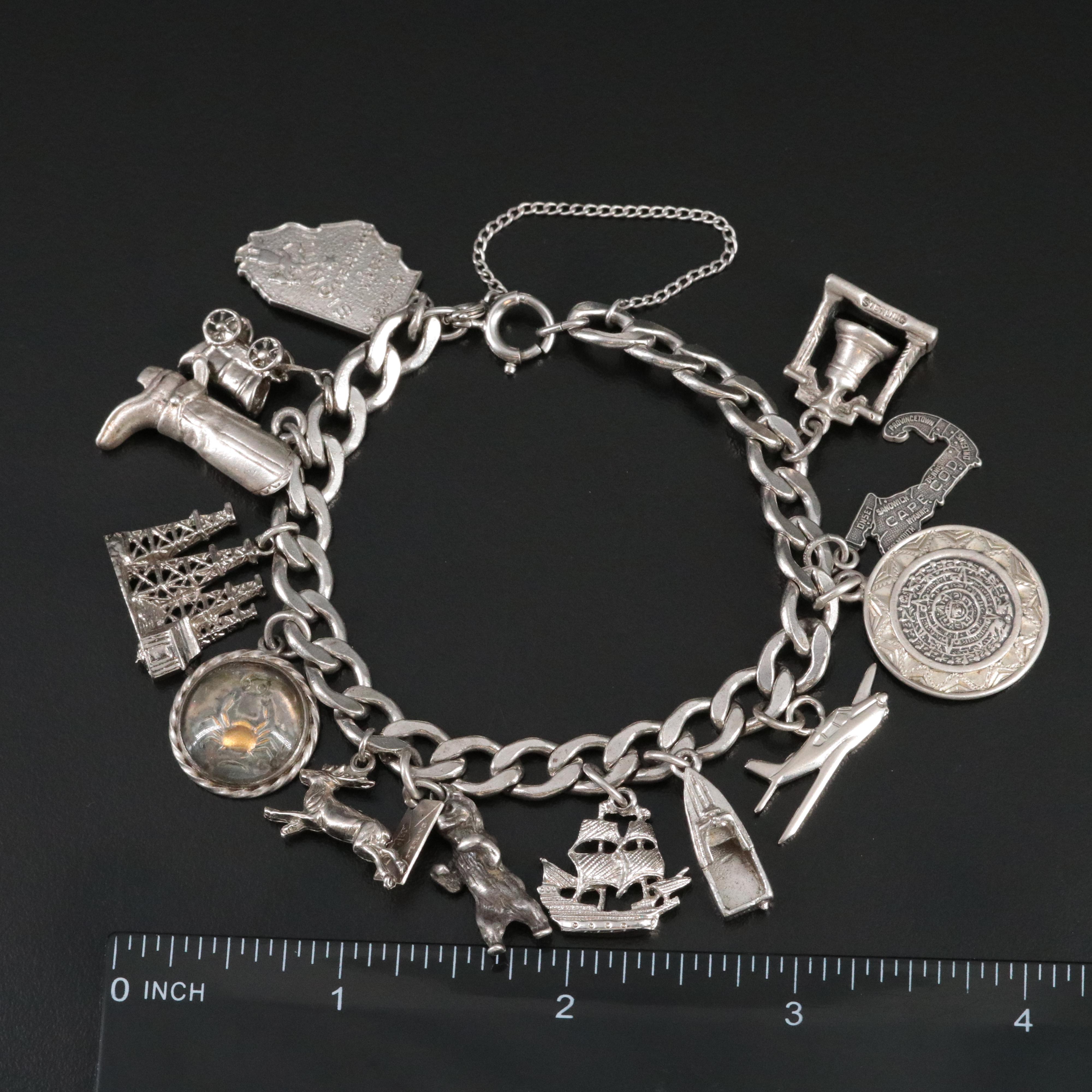 Vintage Sterling Travel Charm Bracelet