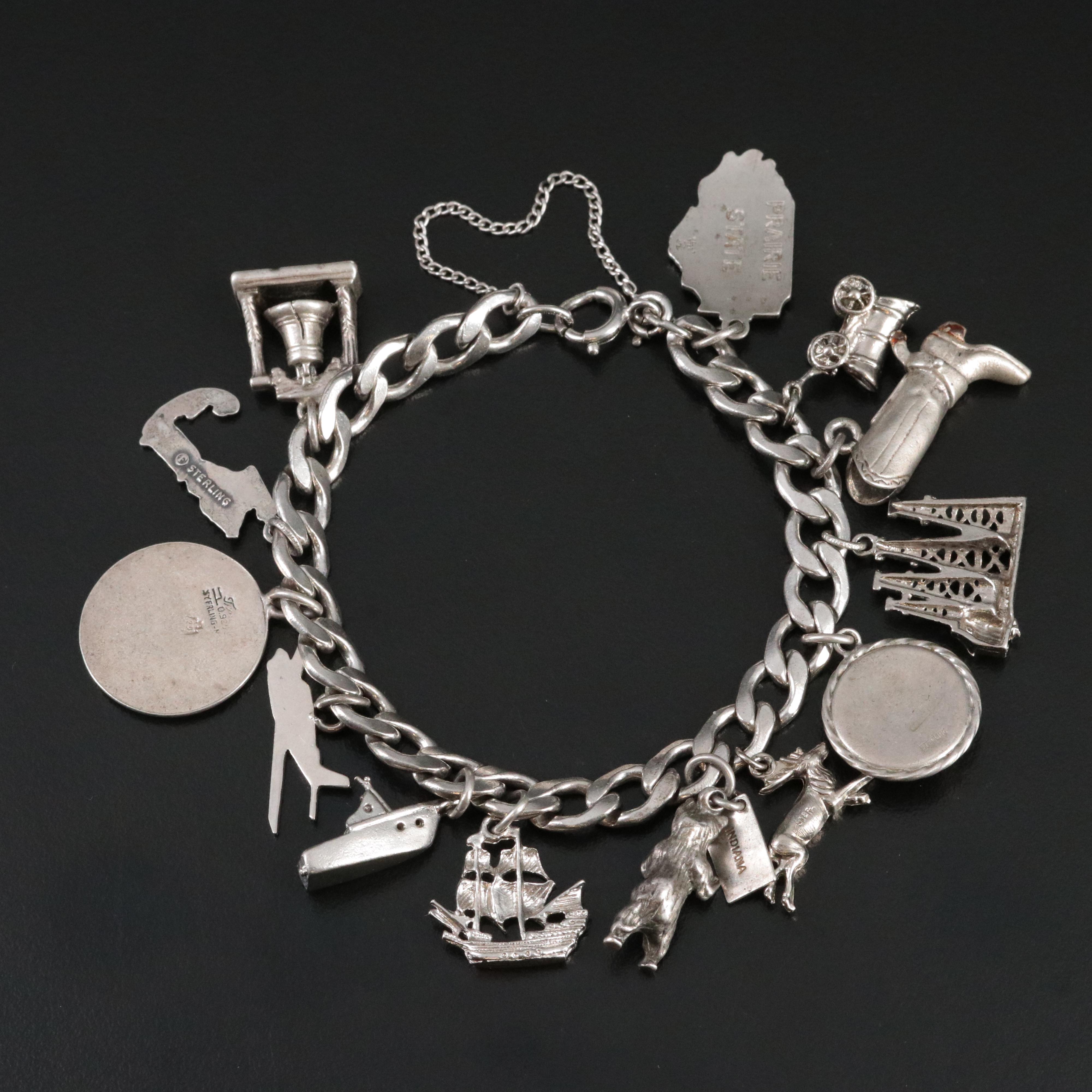 Vintage Sterling Travel Charm Bracelet