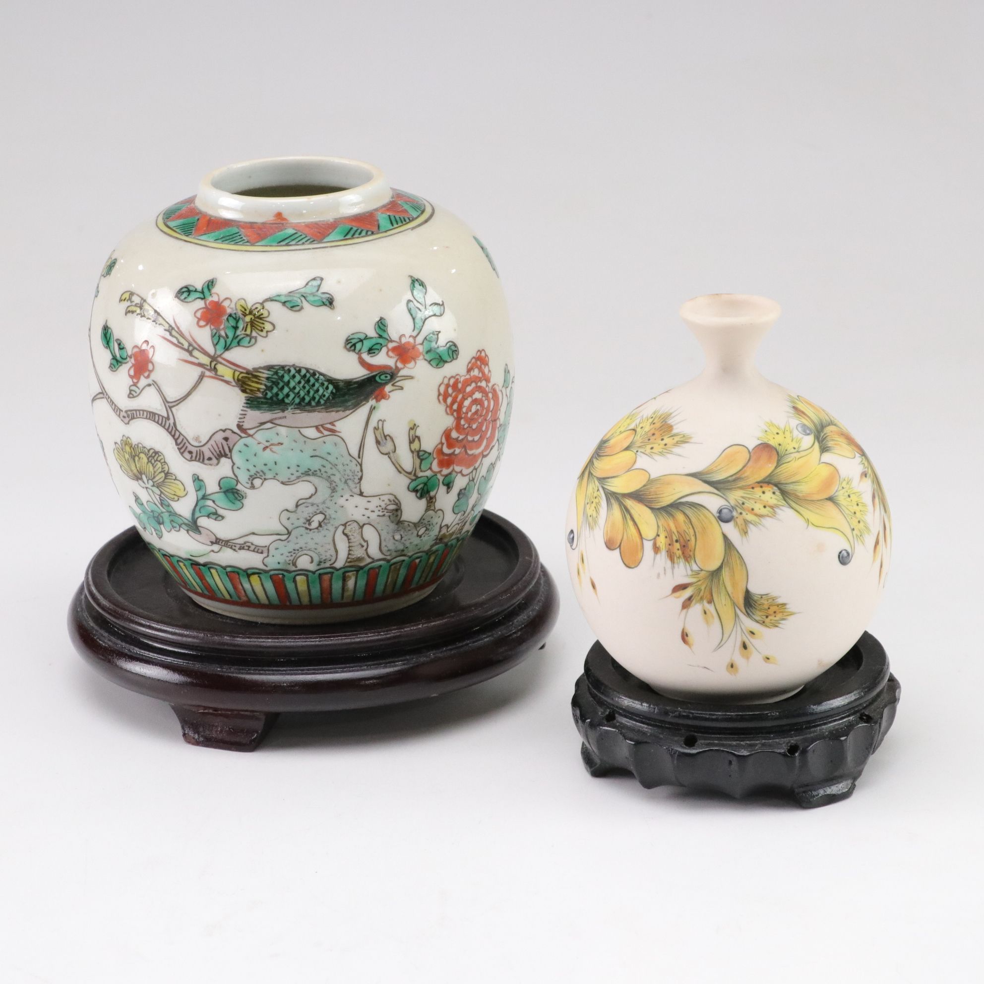 Hand-Painted Ceramic Vases with Stands