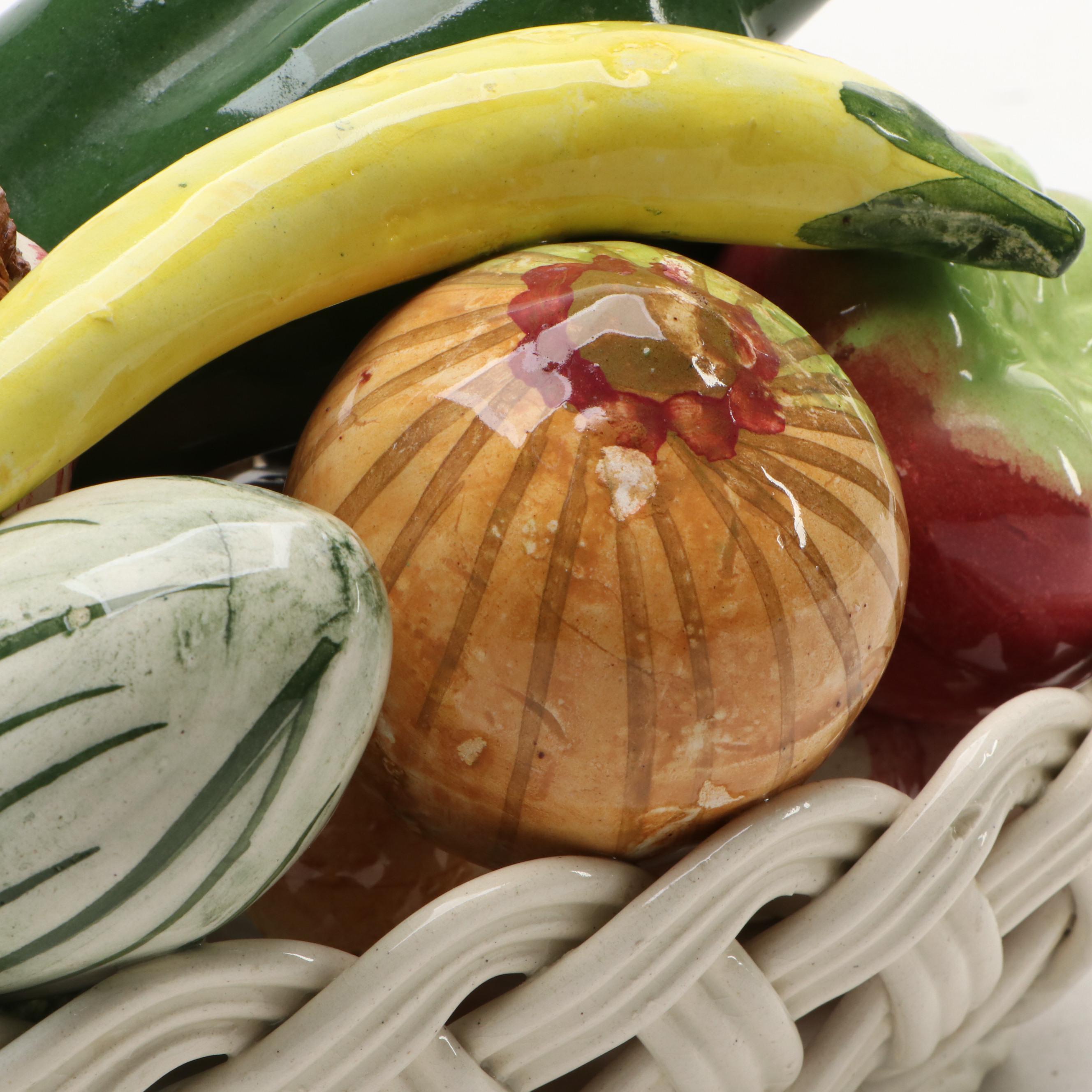 Spanish Handmade Ceramic Basket of Fruits and Vegetables