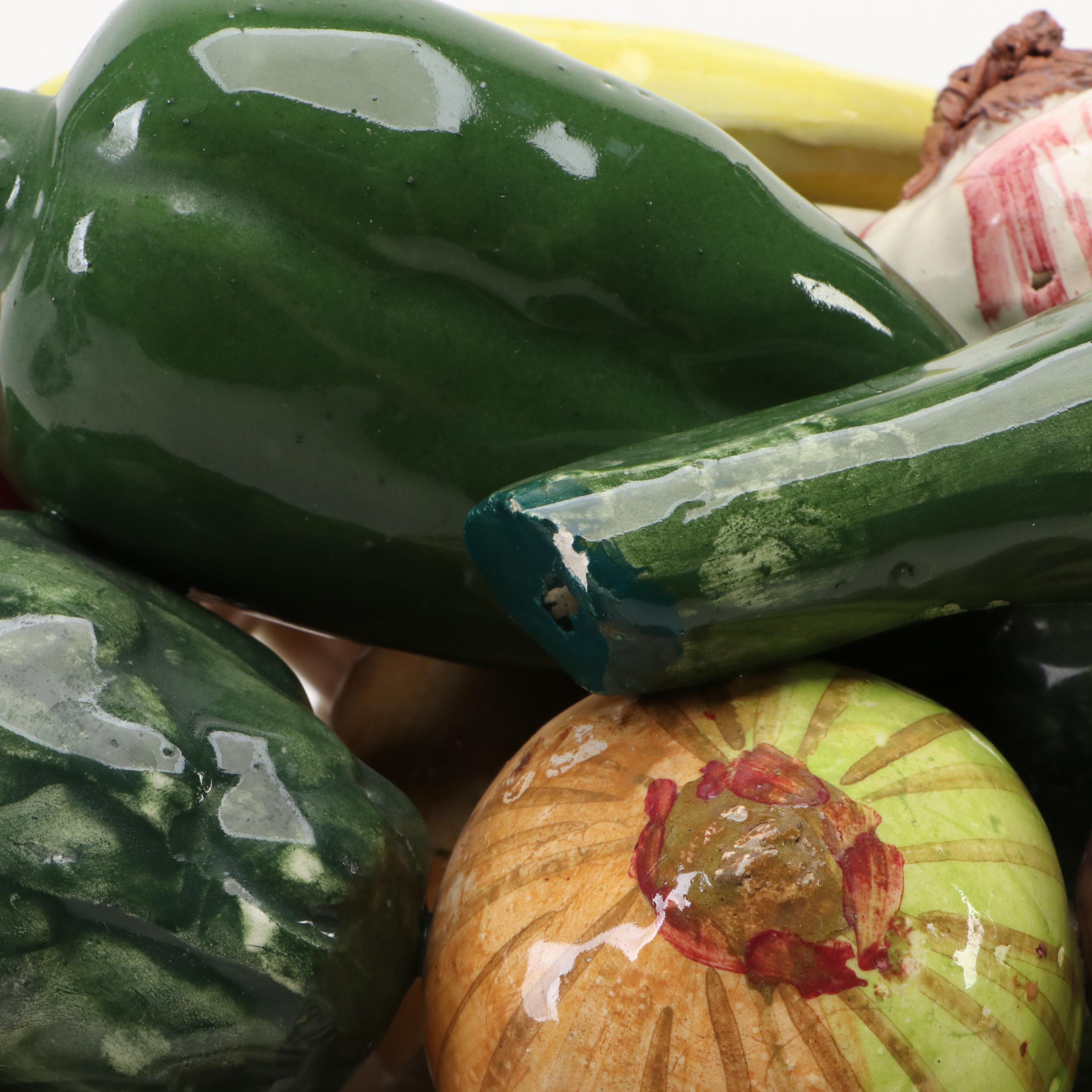 Spanish Handmade Ceramic Basket of Fruits and Vegetables