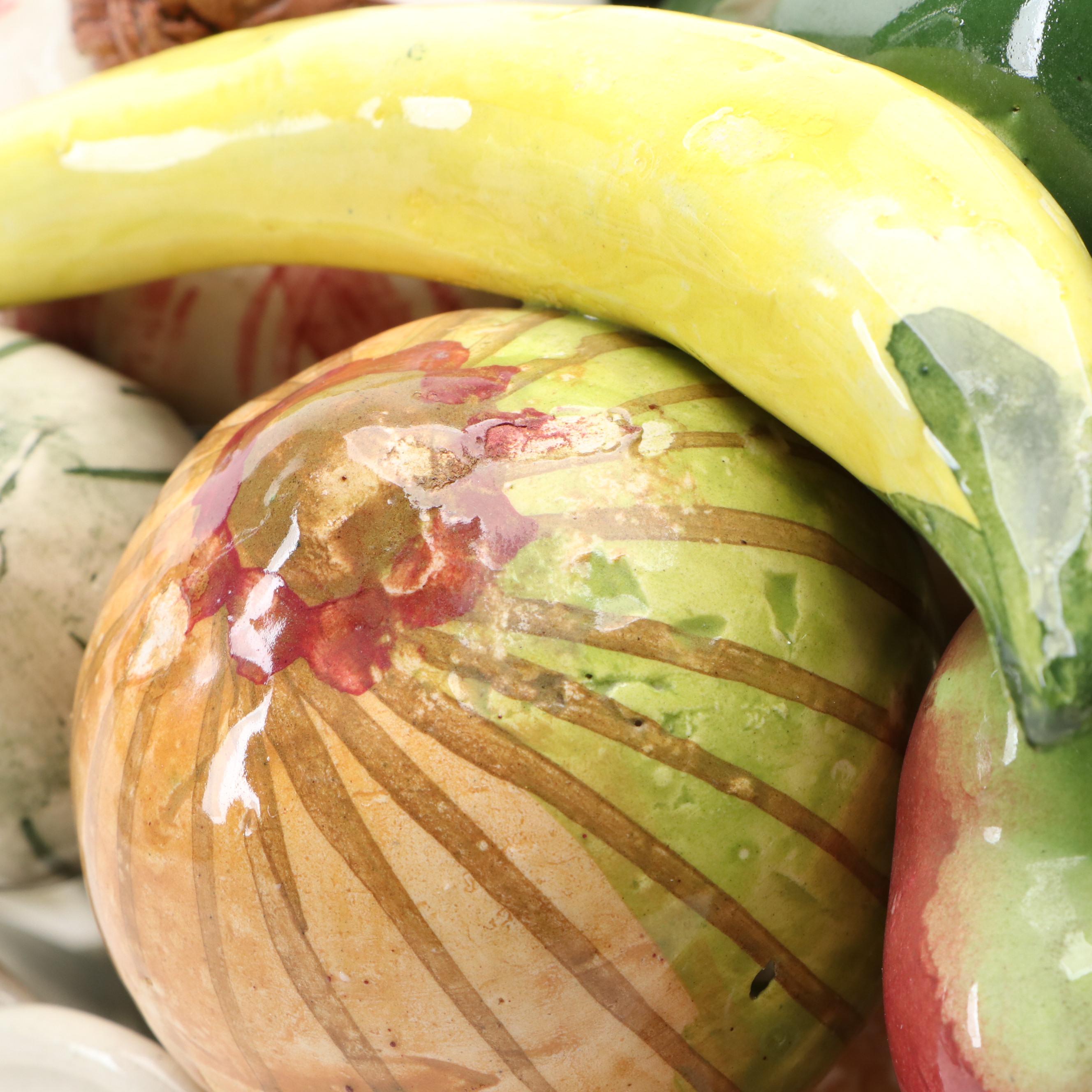 Spanish Handmade Ceramic Basket of Fruits and Vegetables