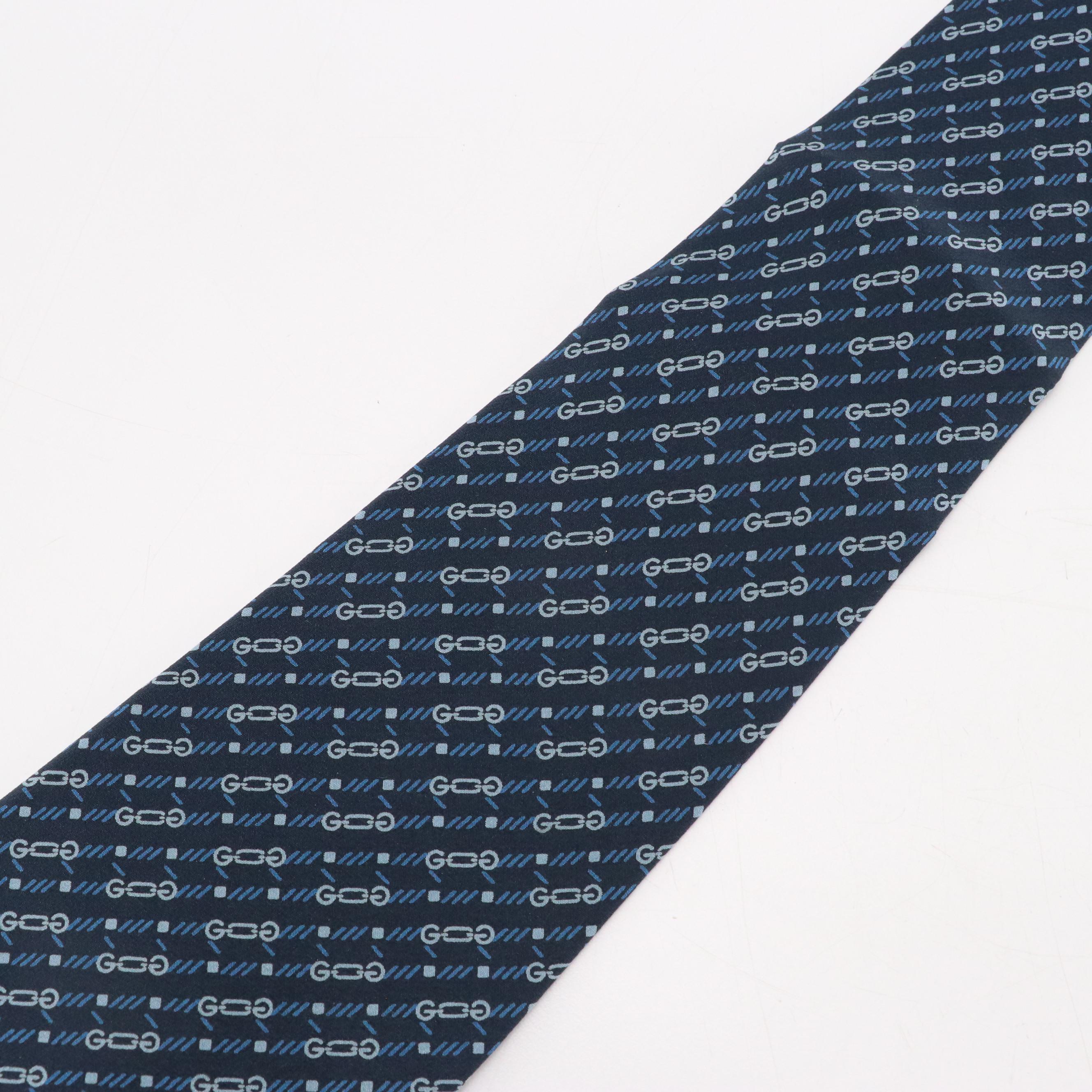 Gucci Blue GG Printed Silk Necktie