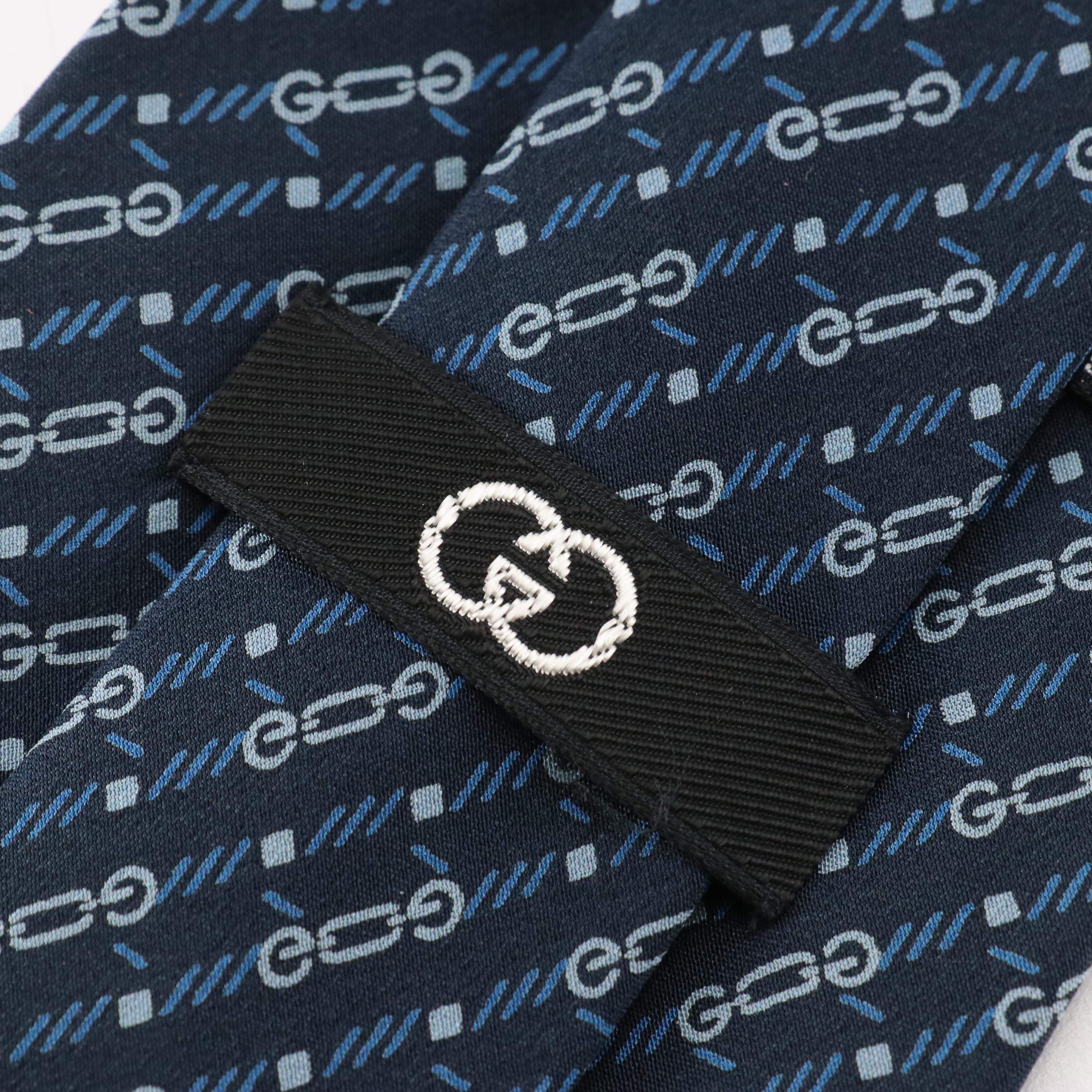 Gucci Blue GG Printed Silk Necktie
