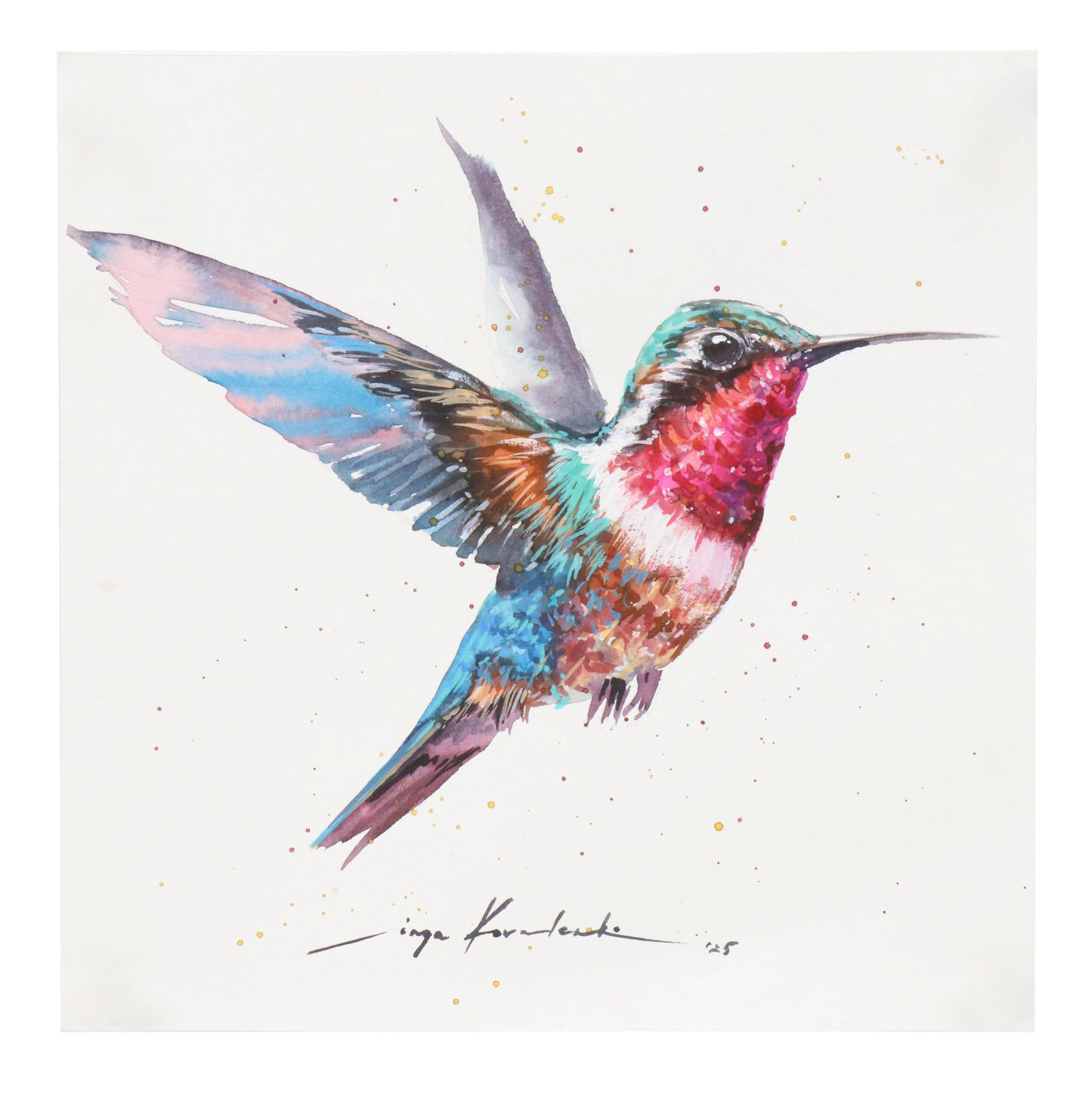 Inga Kovalenko Watercolor Painting of Hummingbird, 2025