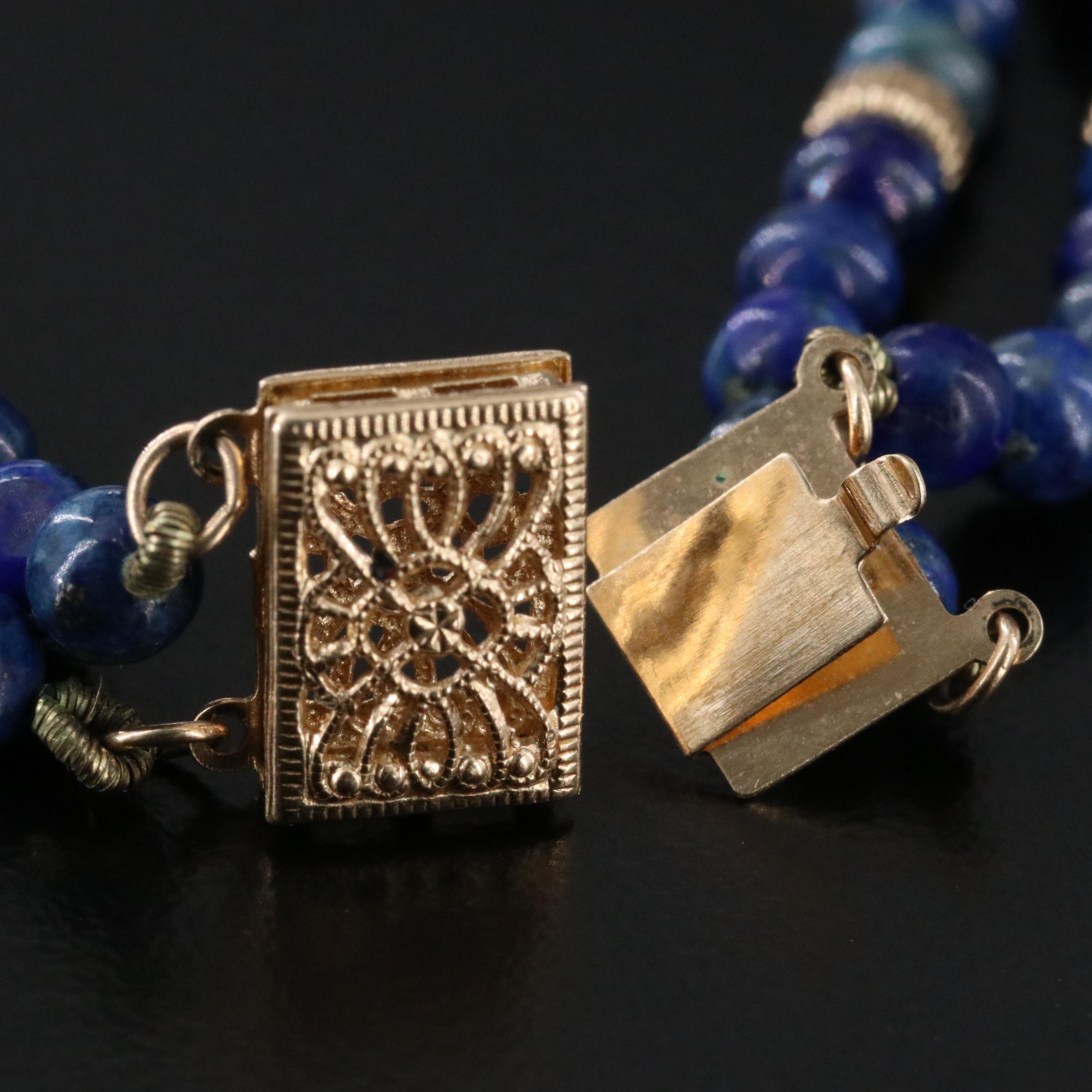 14K Lapis Lazuli Earrings, Bracelet and Endless Necklace