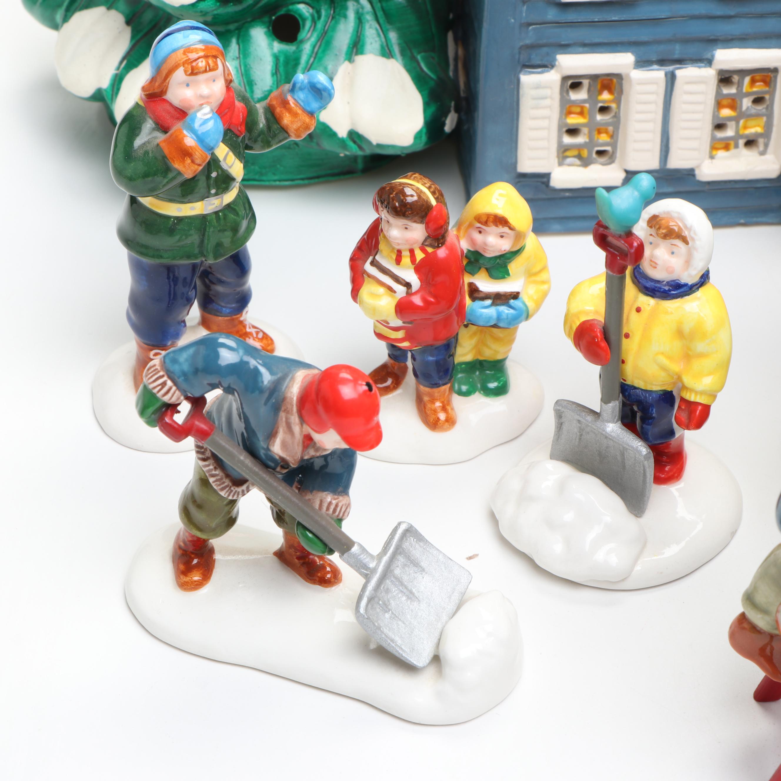 Department 56 Porcelain Christmas Village Featuring "Double Bungalow" with More