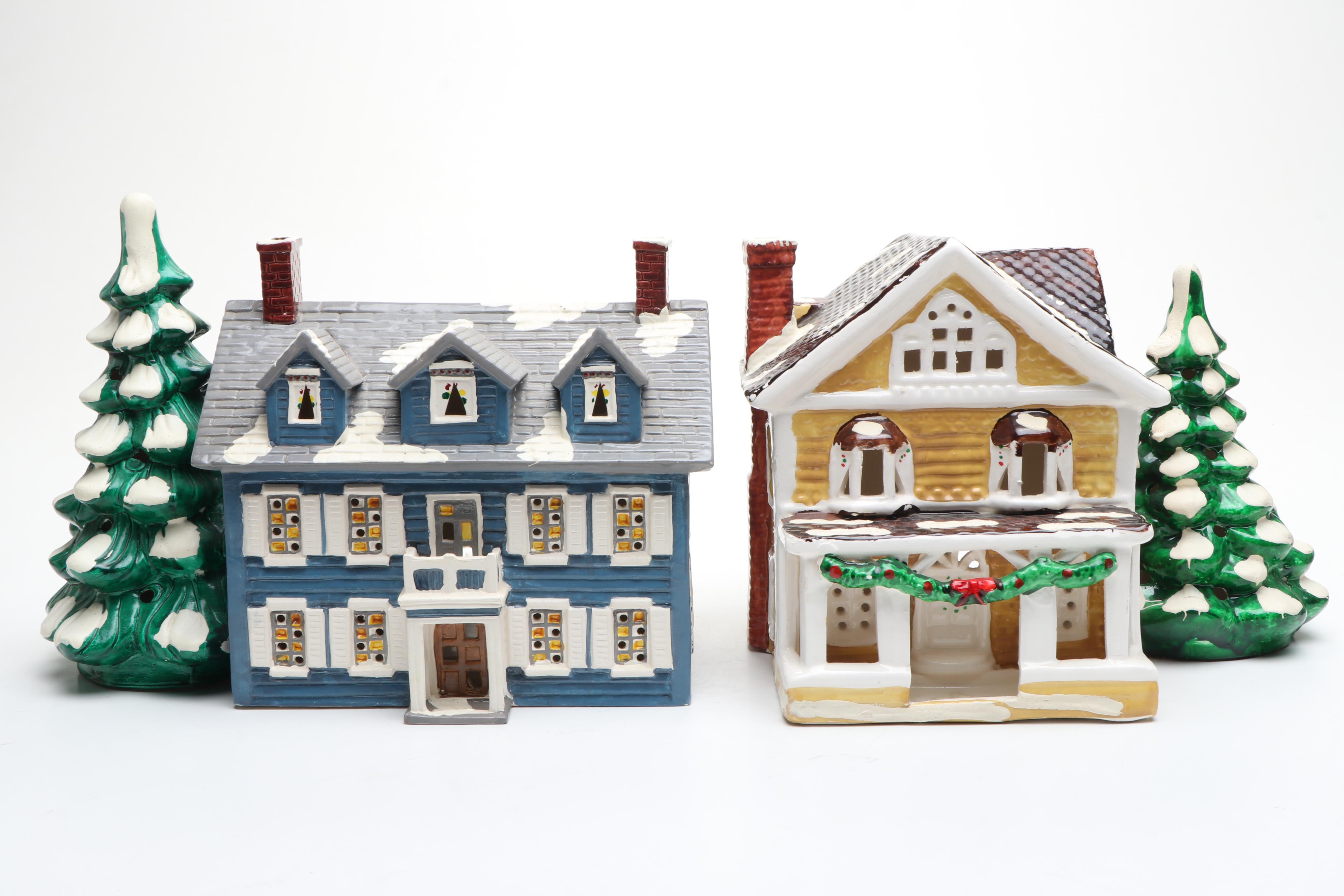 Department 56 Porcelain Christmas Village Featuring "Double Bungalow" with More