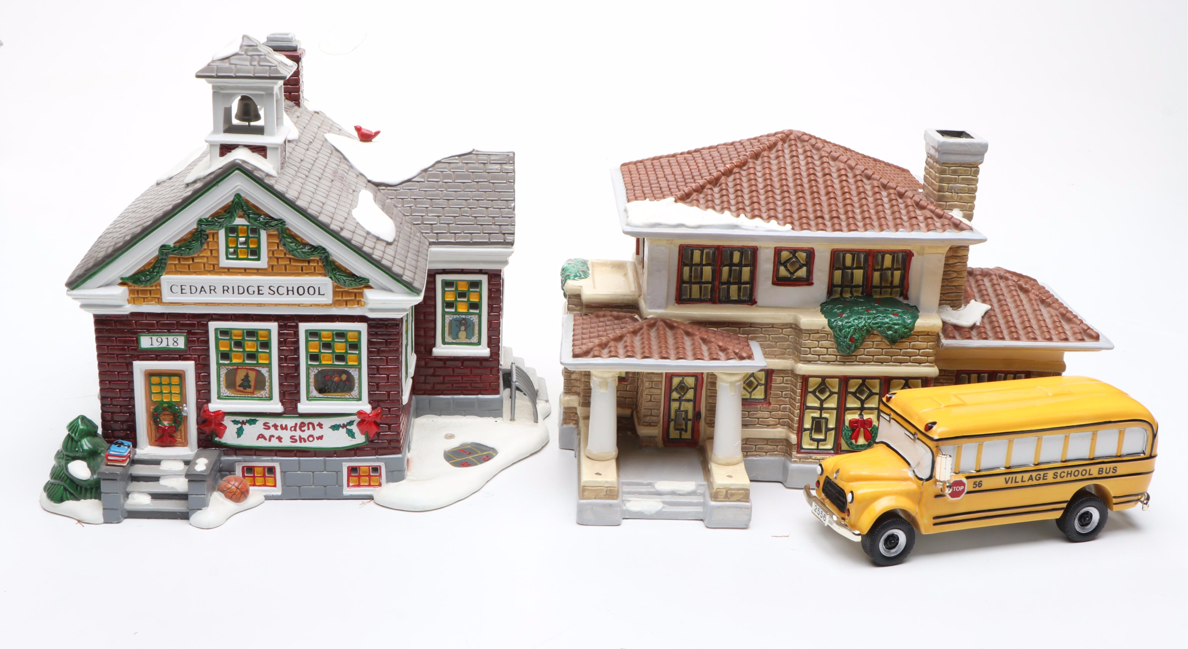 Department 56 Porcelain Christmas Village Featuring "Double Bungalow" with More