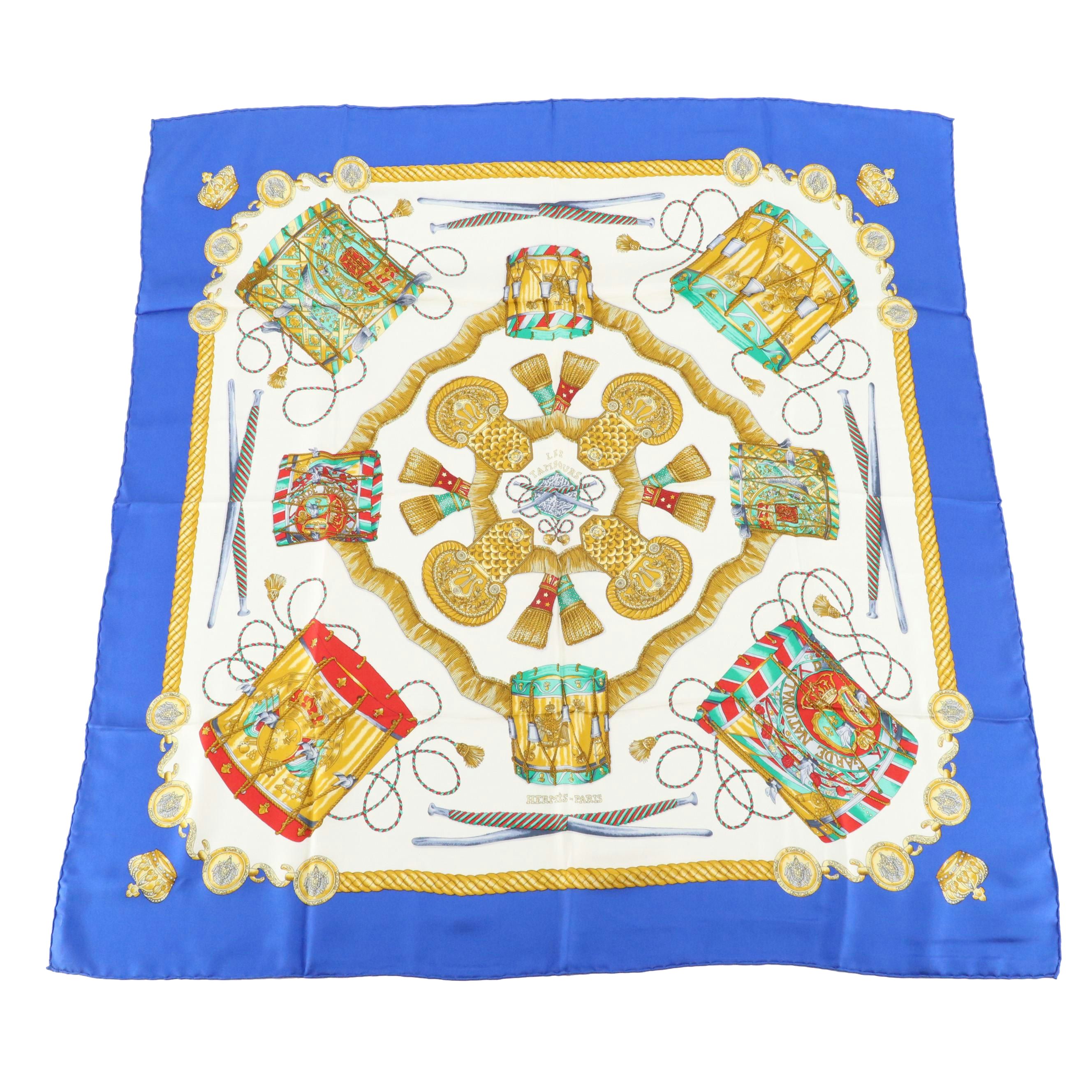 Hermès "Les Tambours" Silk Twill Scarf 90