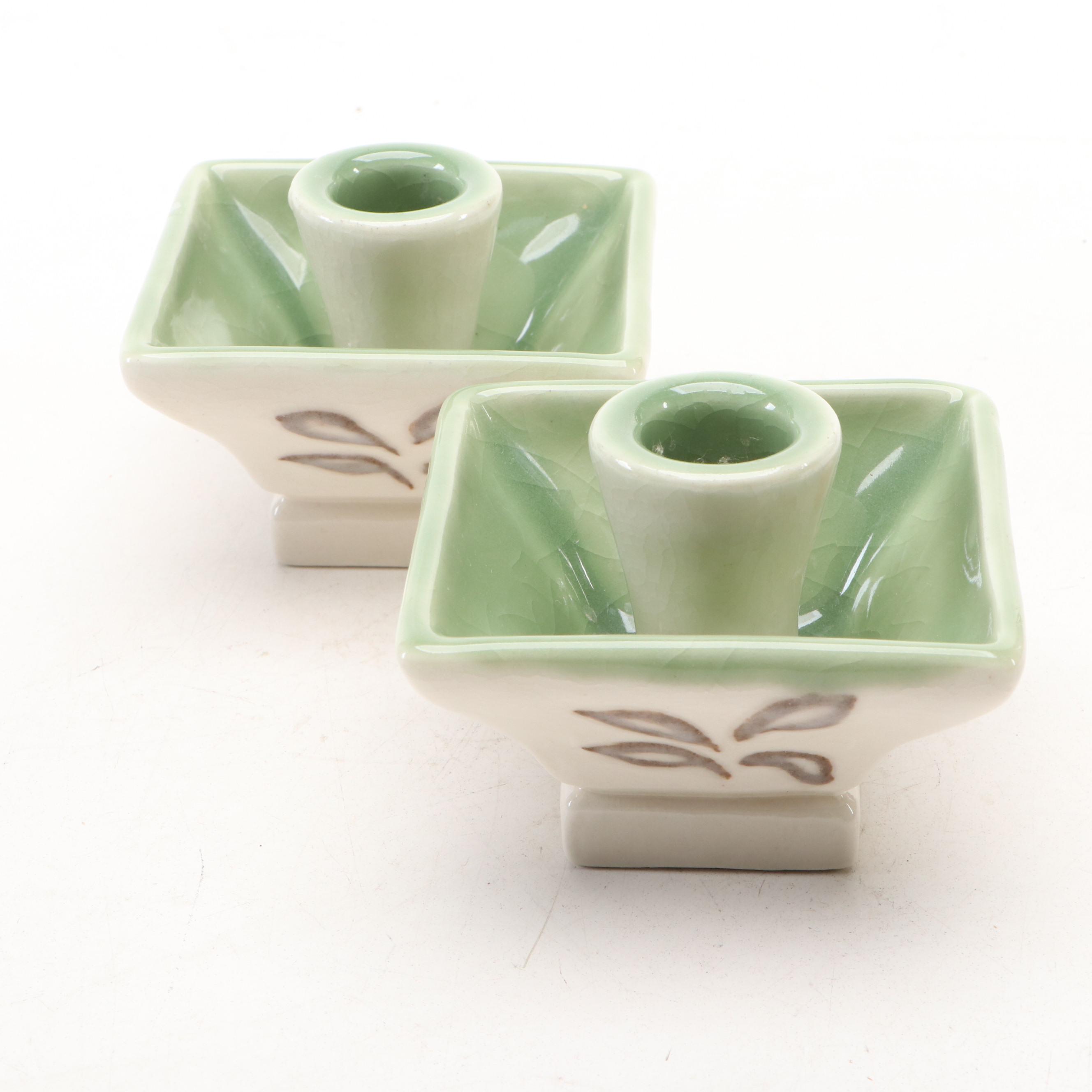 Loretta Holtkamp for Rookwood Pottery Pair of Candlesticks, 1956
