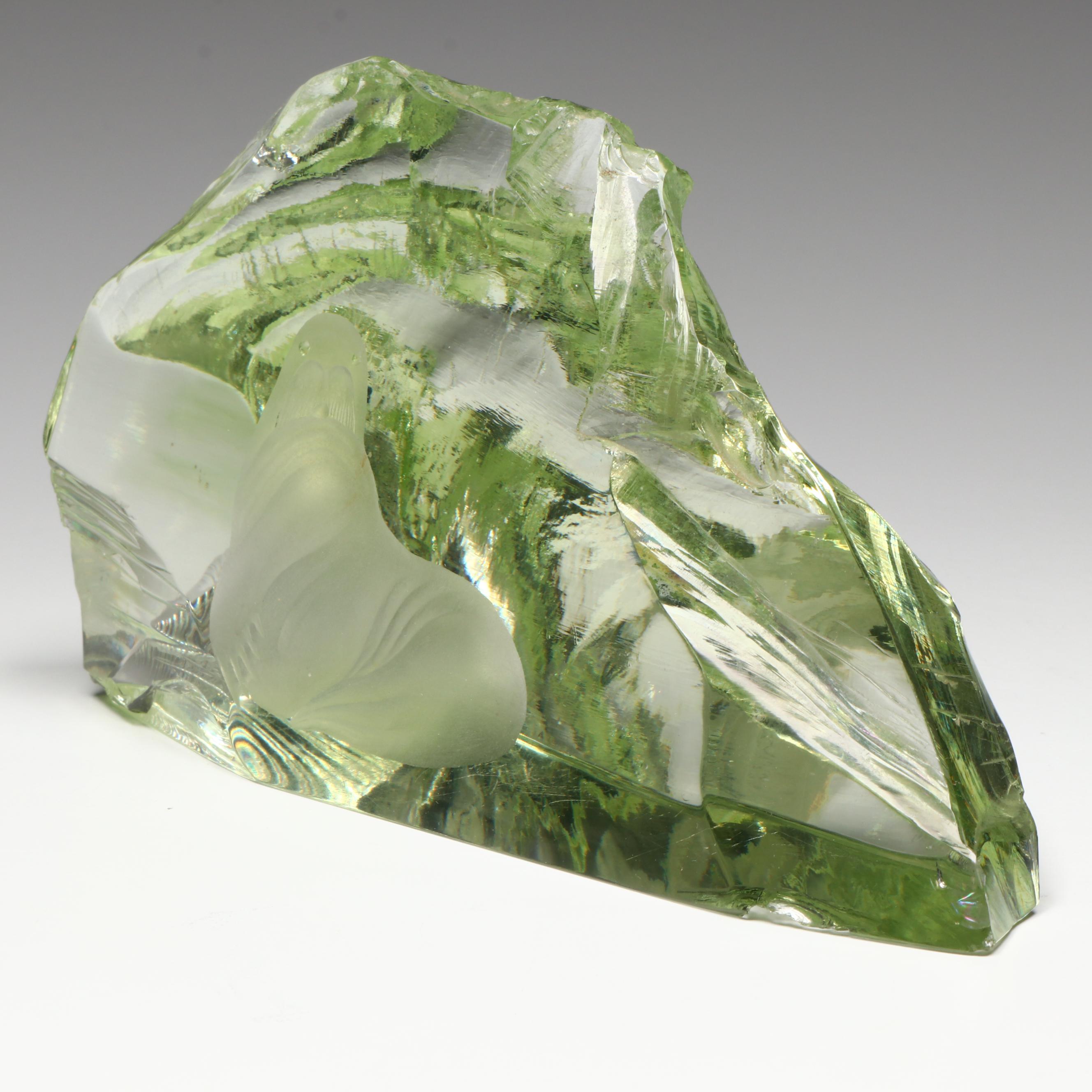 Vicke Lindstrand Walrus Satin Etched Glass Sculpture, Mid to Late 20th Century