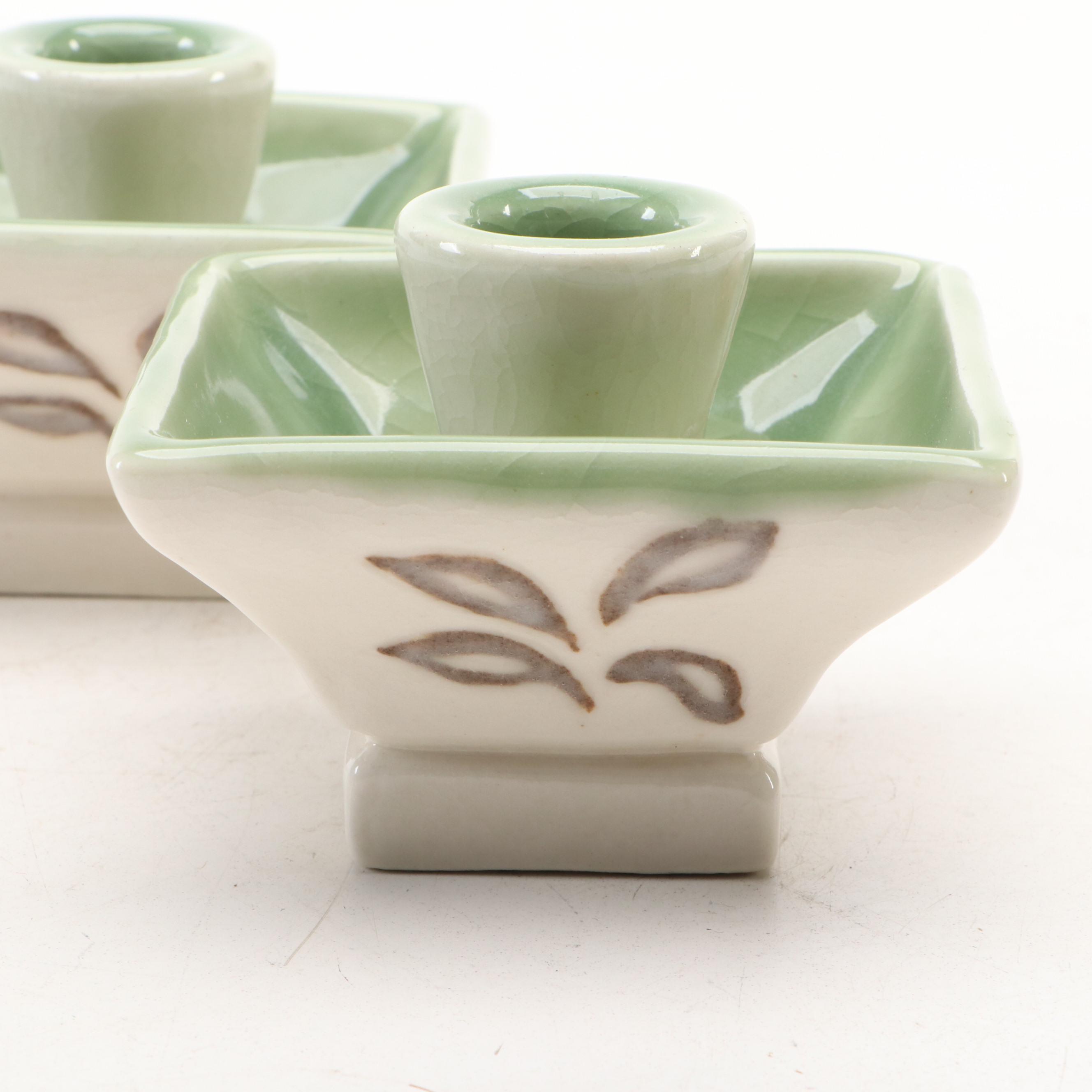 Loretta Holtkamp for Rookwood Pottery Pair of Candlesticks, 1956