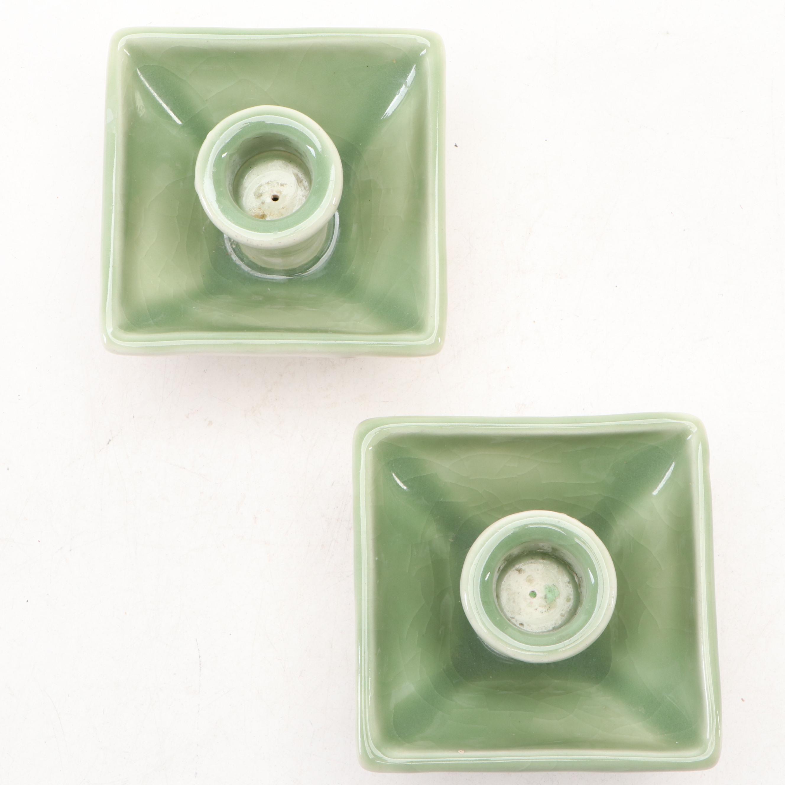 Loretta Holtkamp for Rookwood Pottery Pair of Candlesticks, 1956