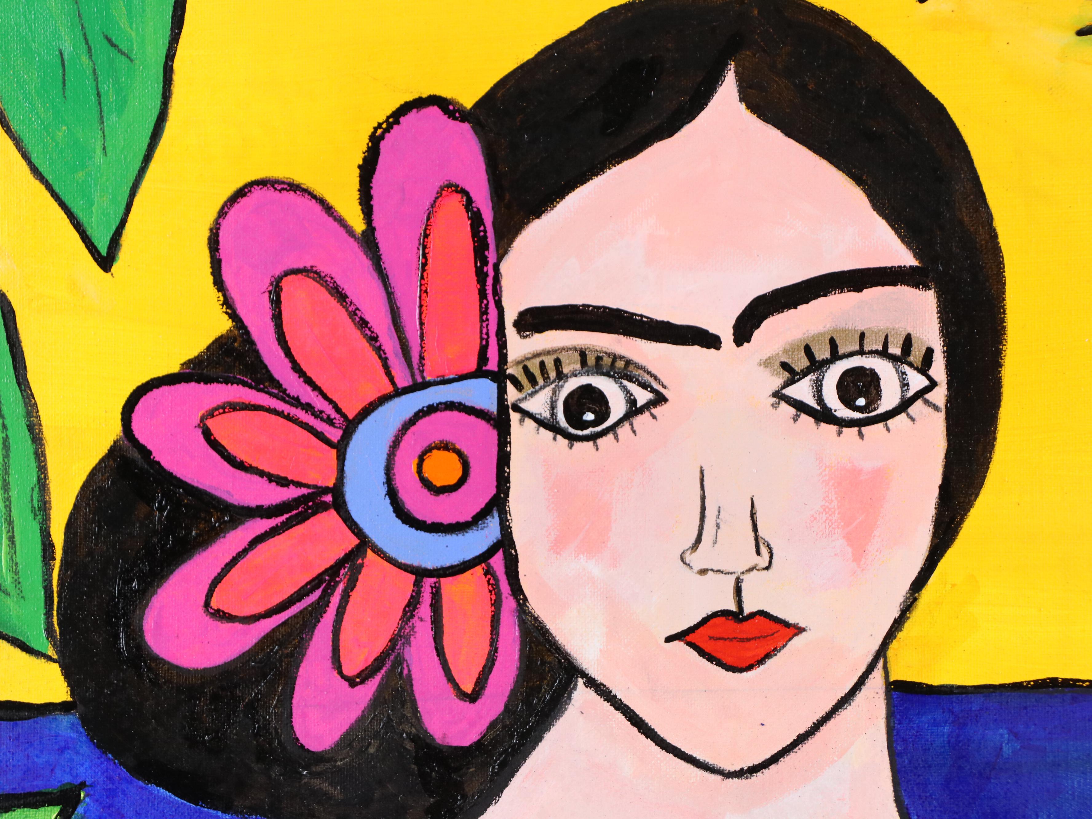 Milagros Pongo Stylized Mixed Media Portrait of Frida Kahlo, 2024