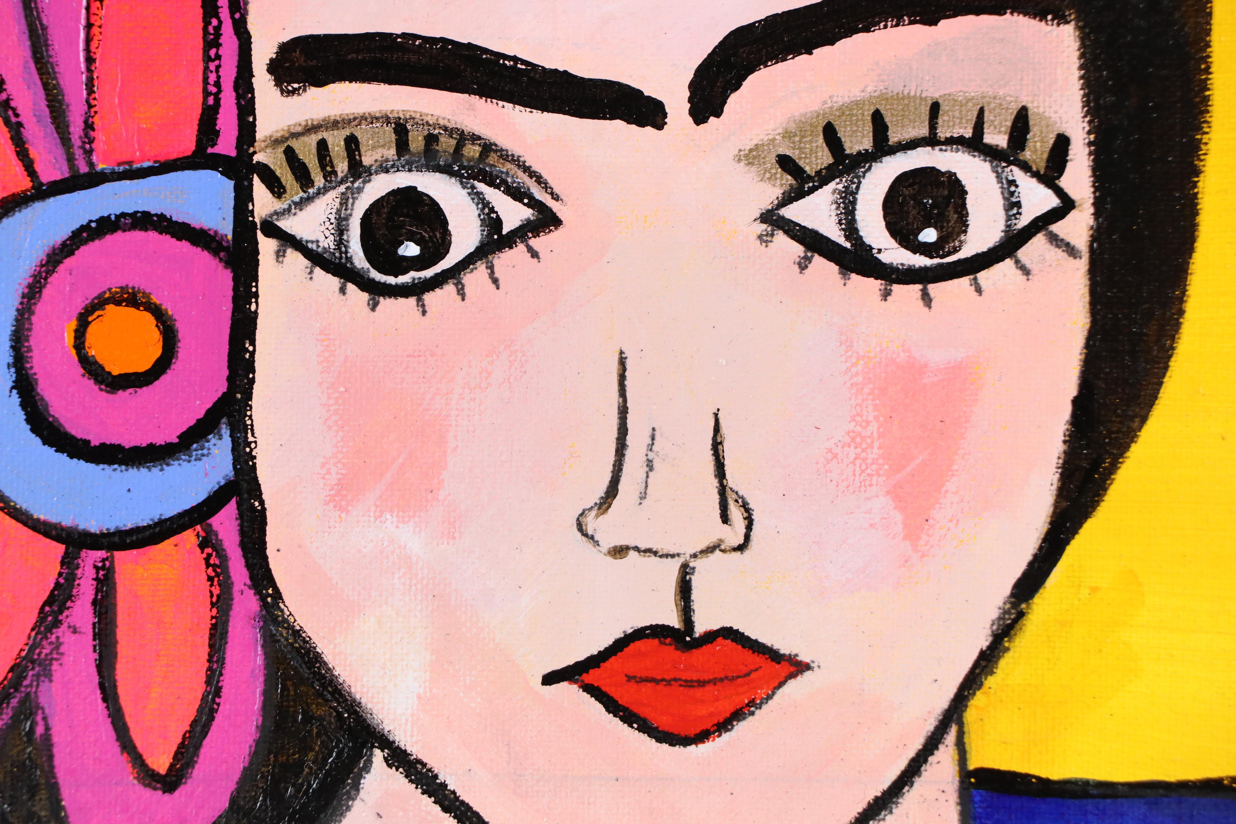 Milagros Pongo Stylized Mixed Media Portrait of Frida Kahlo, 2024