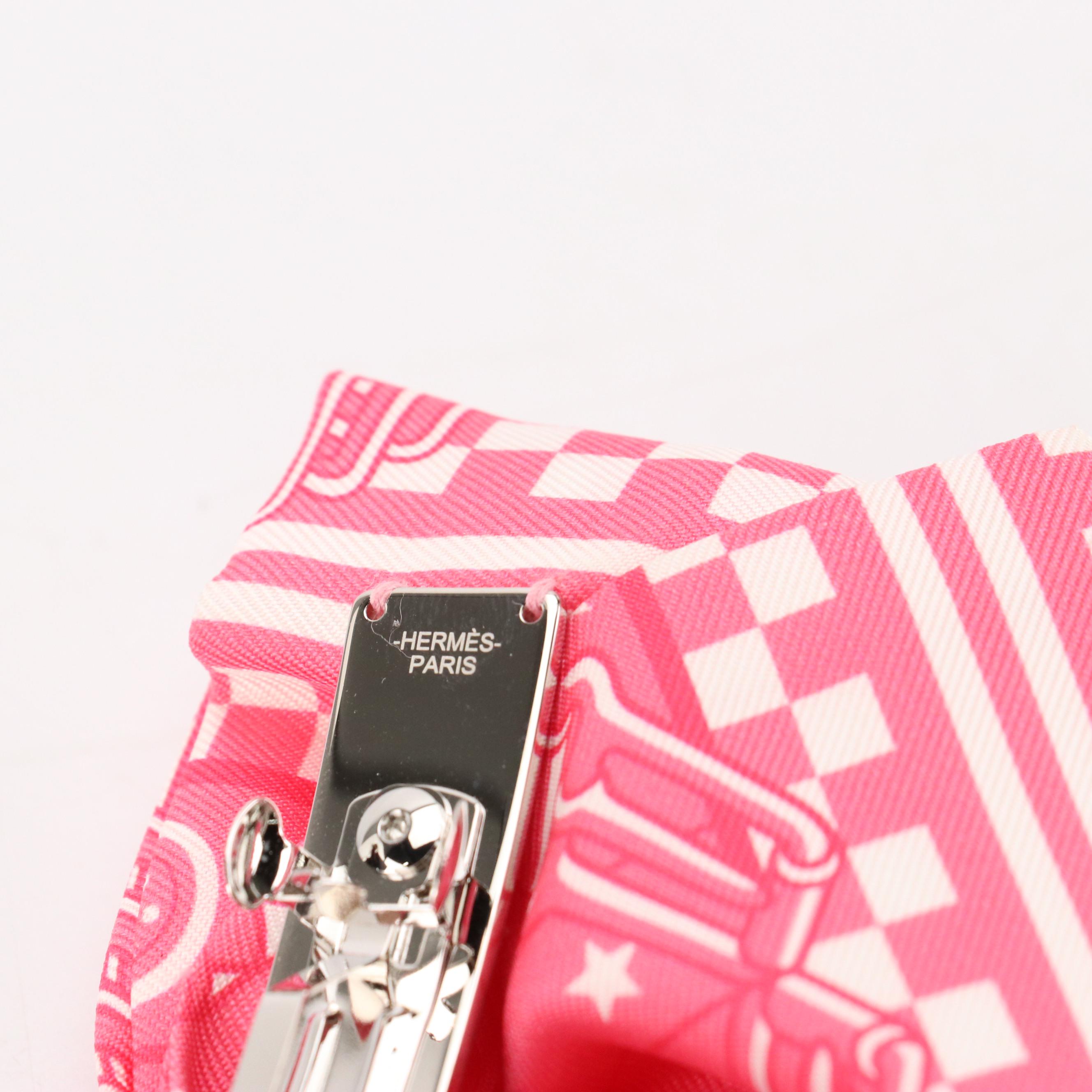 Hermès "Sangles en Zigzag Bandana" Silk Twill Grenelle PM Hair Clip with Box