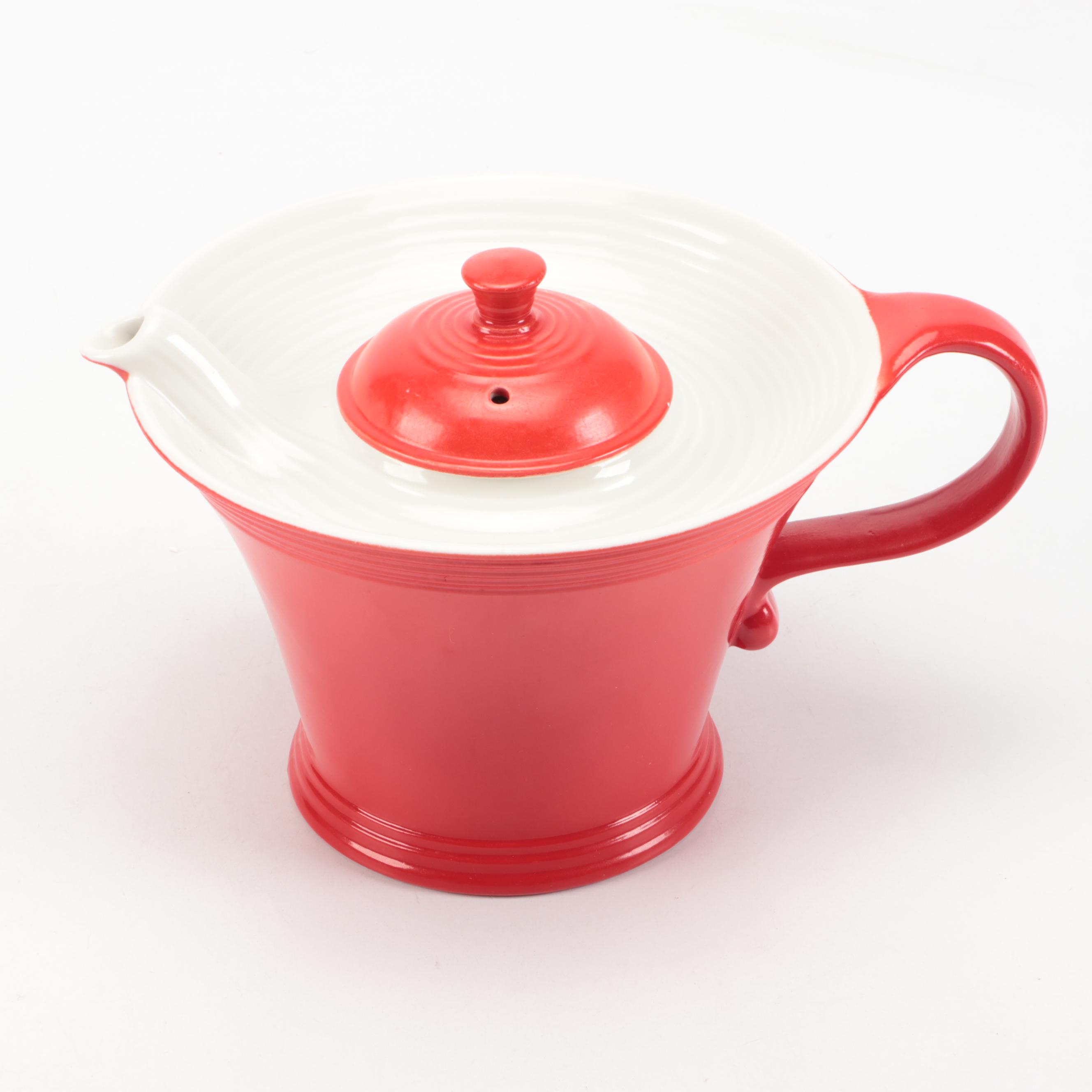 Mid Century Modern Style Ceramic Teapot with Tomato and Strawberry Glass Boxes