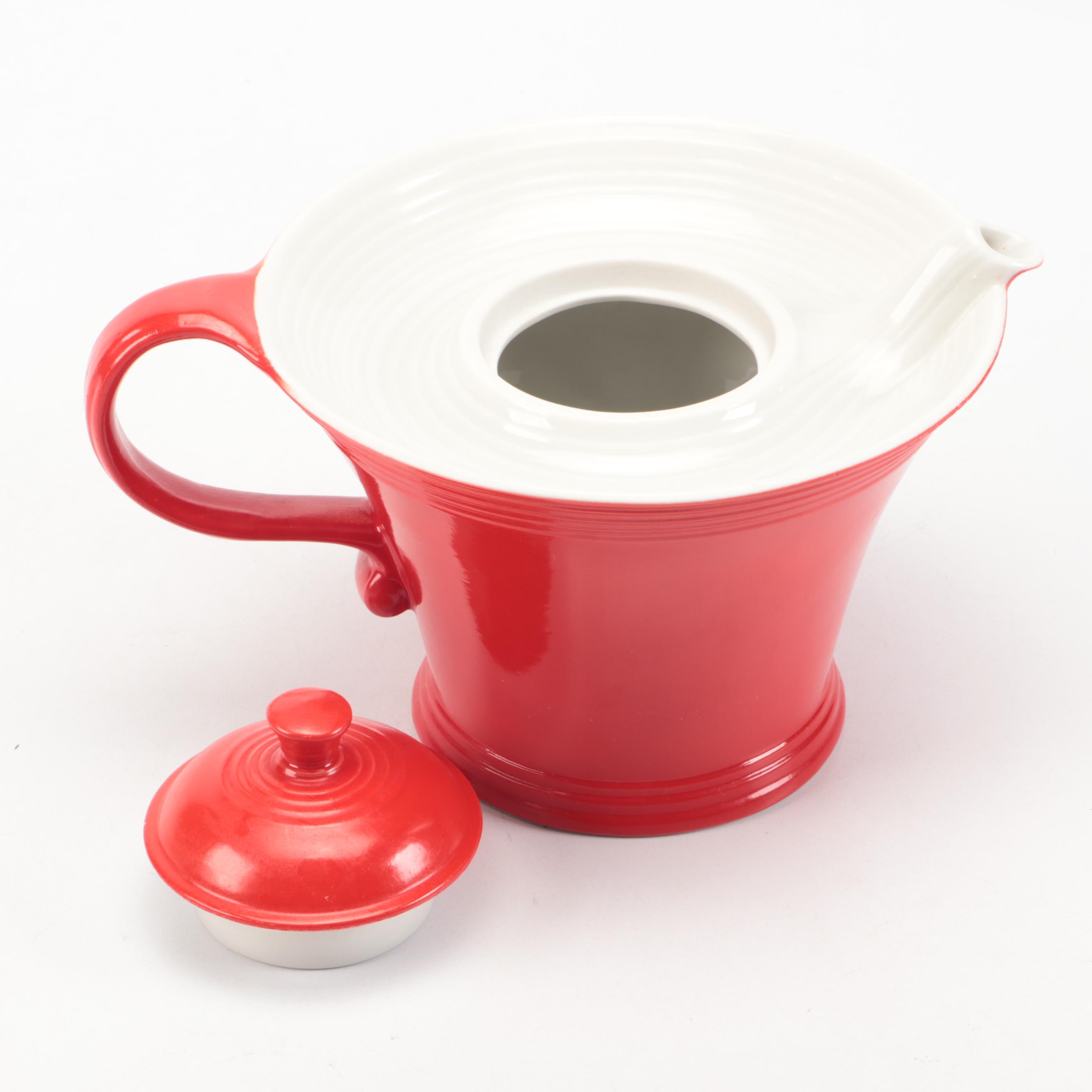 Mid Century Modern Style Ceramic Teapot with Tomato and Strawberry Glass Boxes