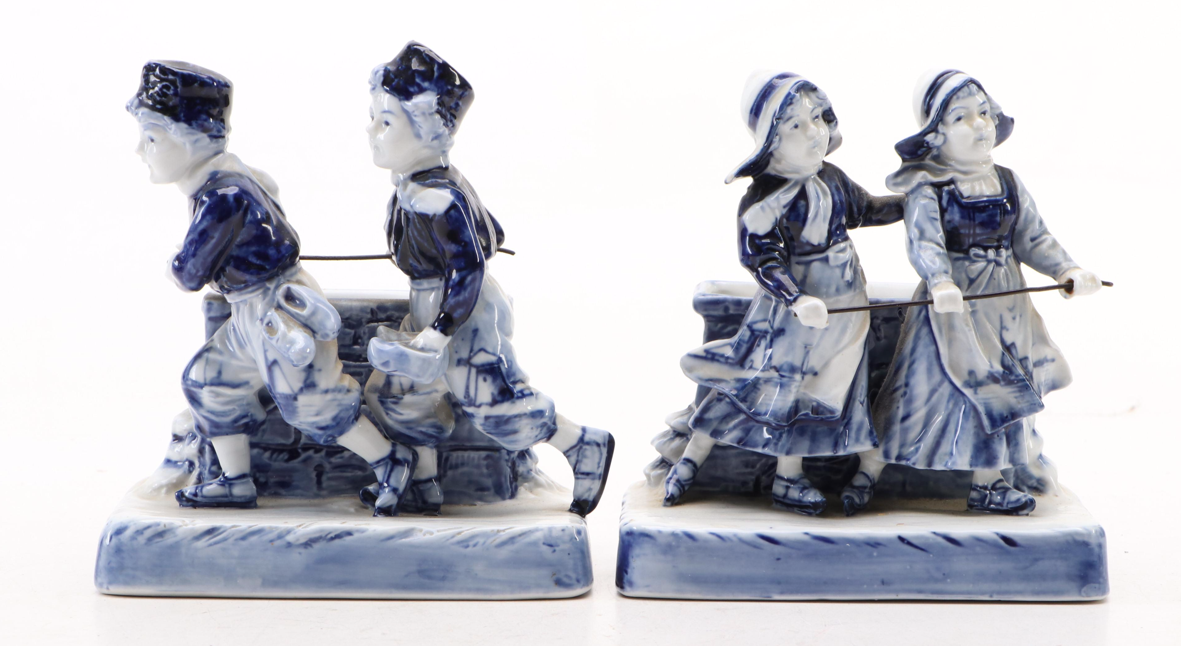 Delft Porcelain Dutch Boy and Girl Figurines, Early to Mid-20th Century