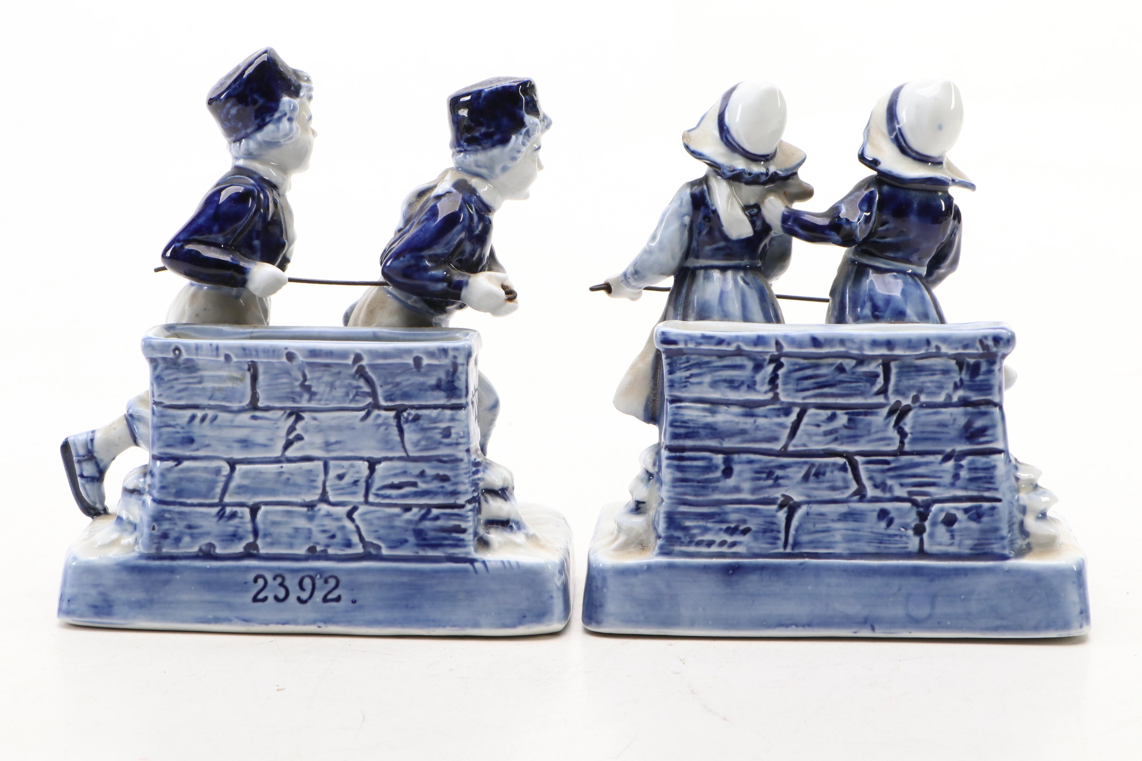 Delft Porcelain Dutch Boy and Girl Figurines, Early to Mid-20th Century