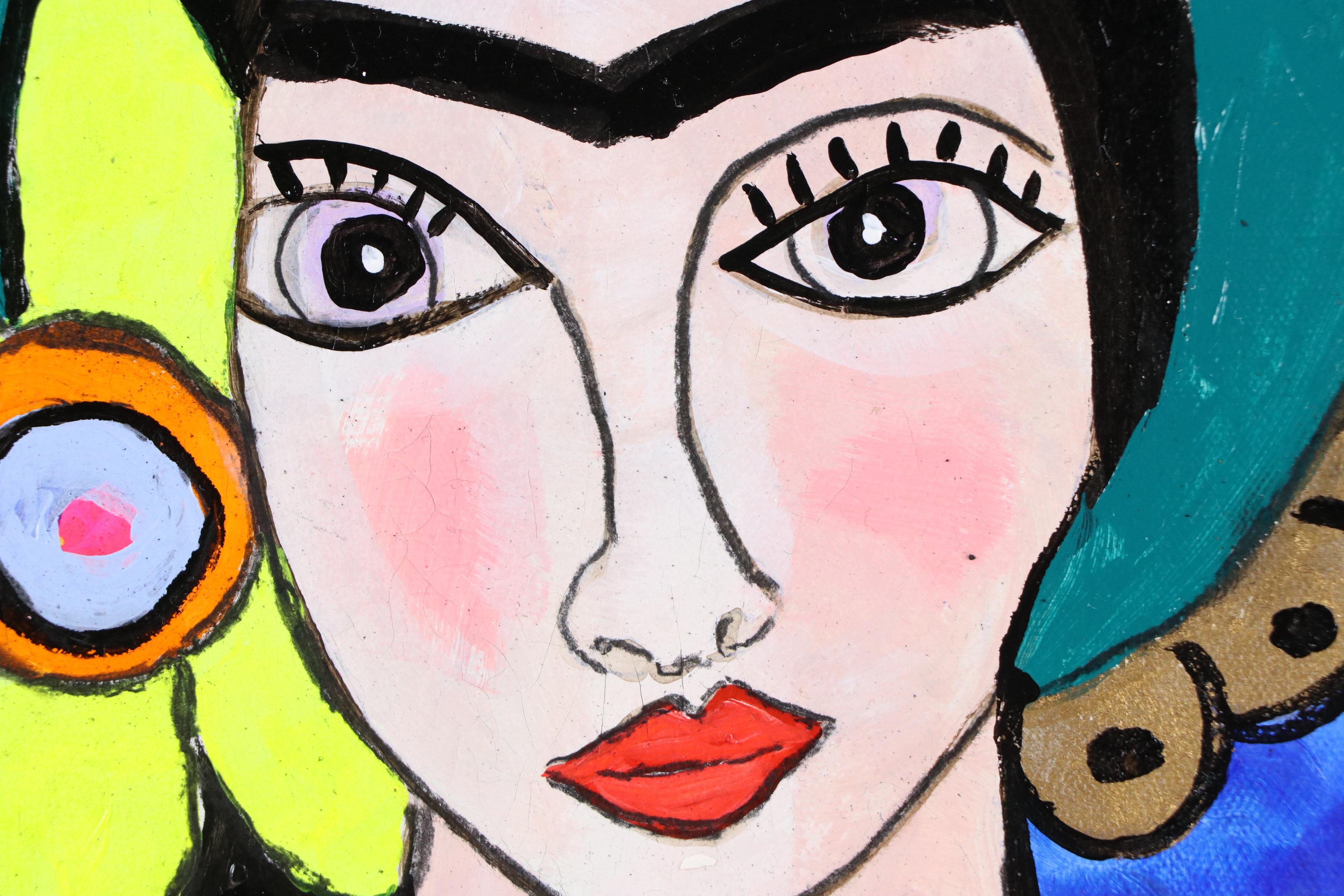 Milagros Pongo Stylized Mixed Media Portrait of Frida Kahlo "Frida (Collection)"