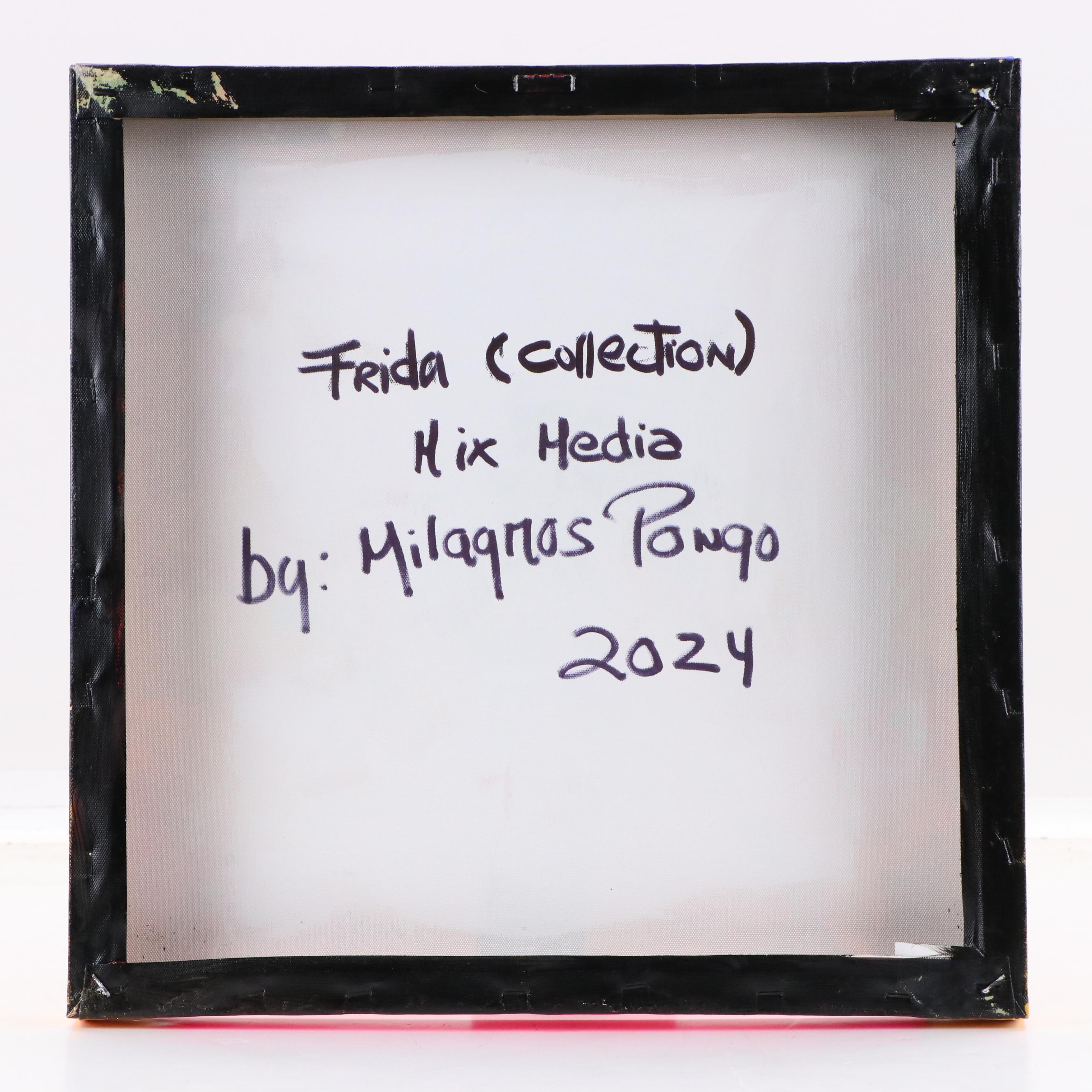 Milagros Pongo Stylized Mixed Media Portrait of Frida Kahlo "Frida (Collection)"