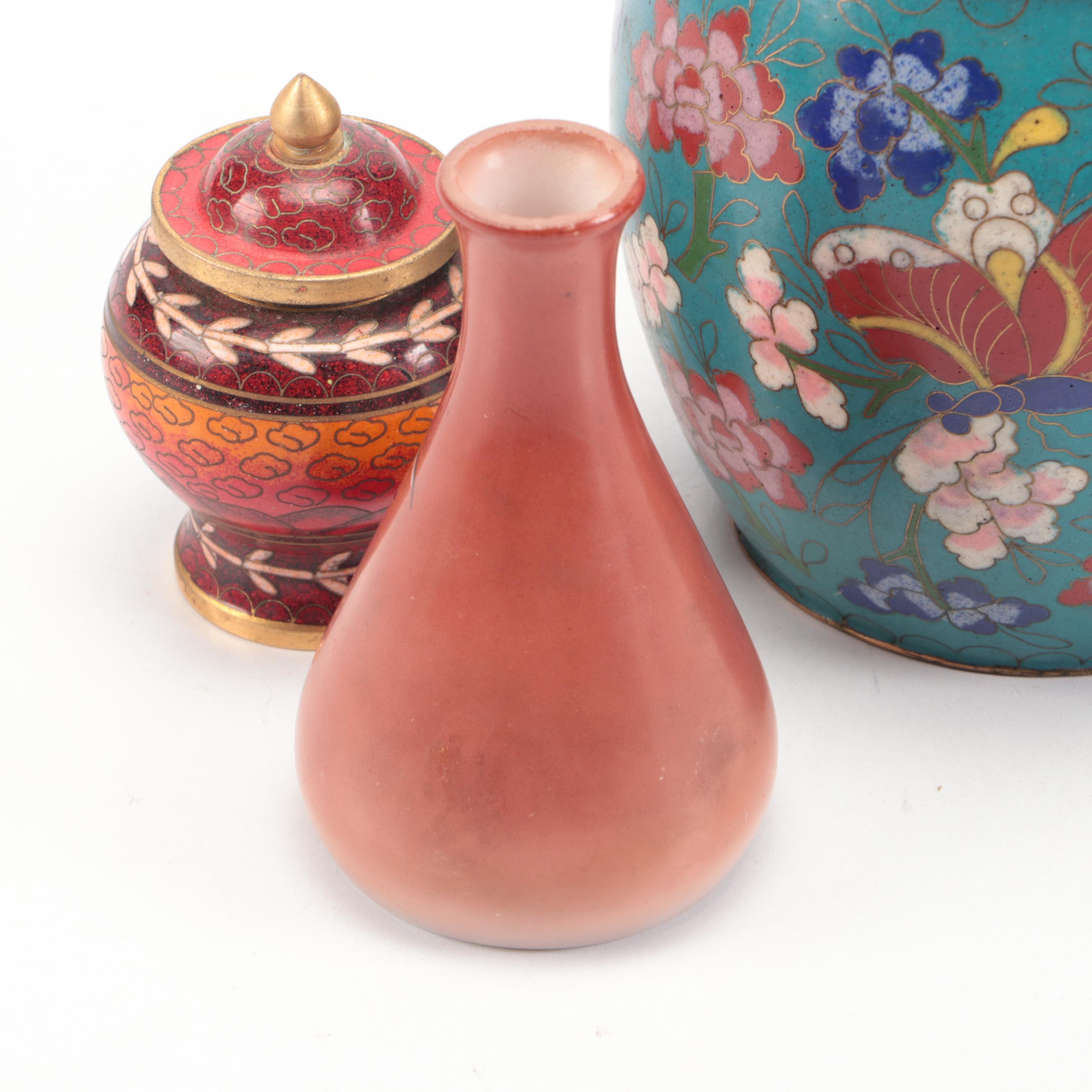 Chinese Cloisonné Lidded Jars with Other Porcelain Bottle Vase