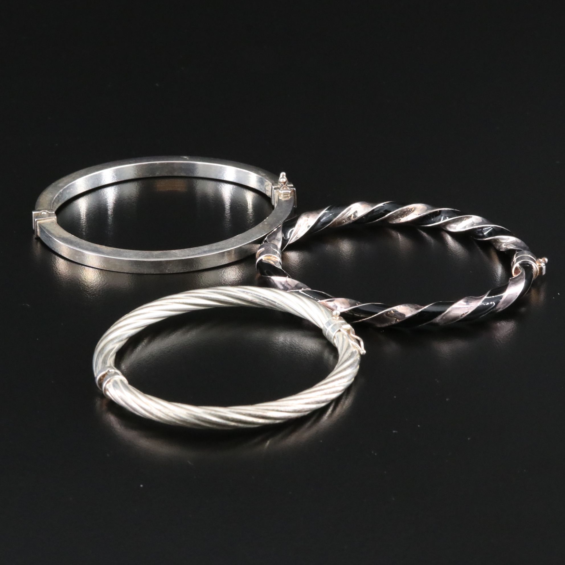 Sterling Hinged Bangles Including Enamel