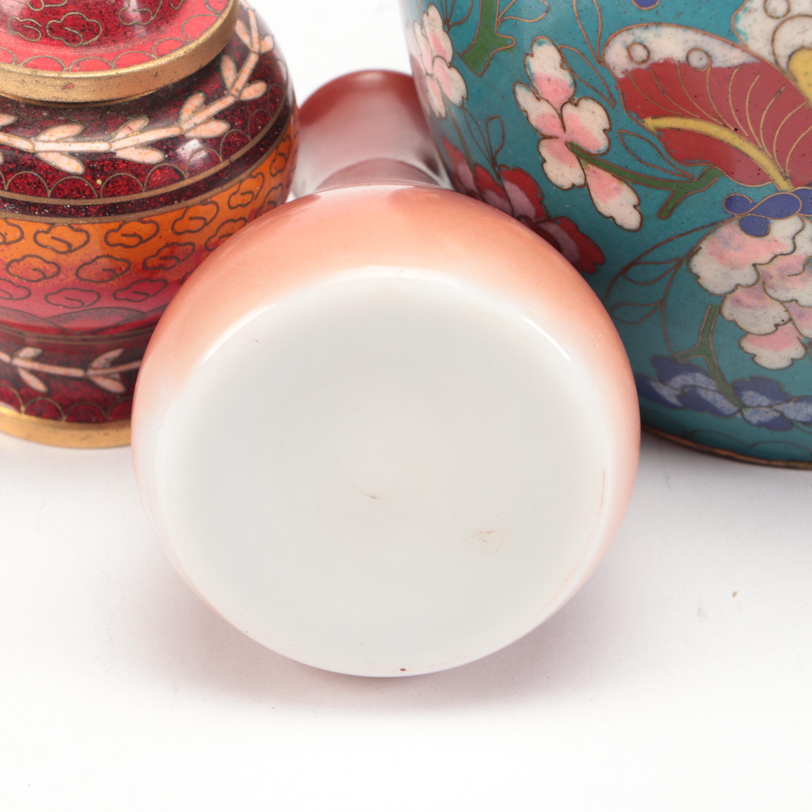 Chinese Cloisonné Lidded Jars with Other Porcelain Bottle Vase