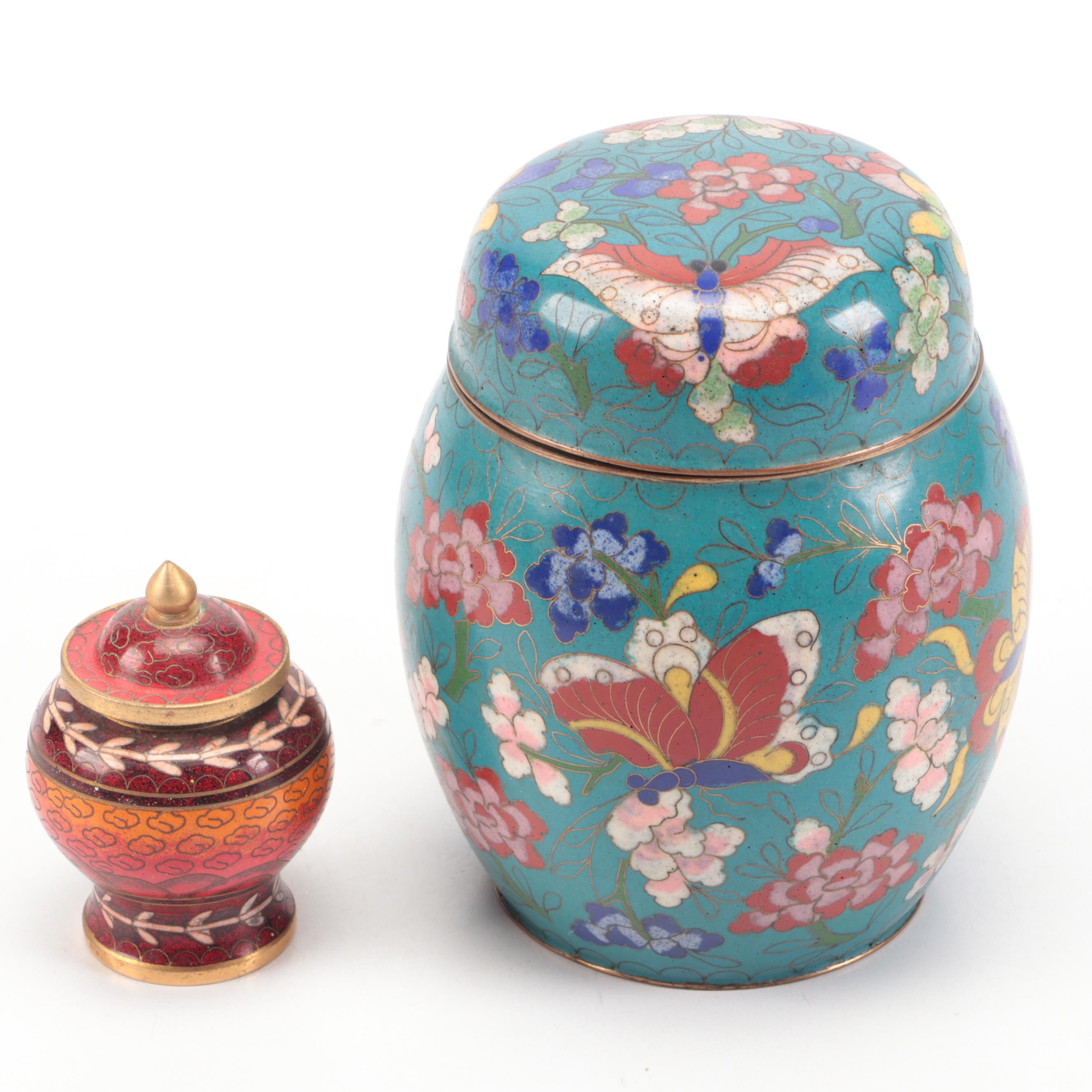 Chinese Cloisonné Lidded Jars with Other Porcelain Bottle Vase