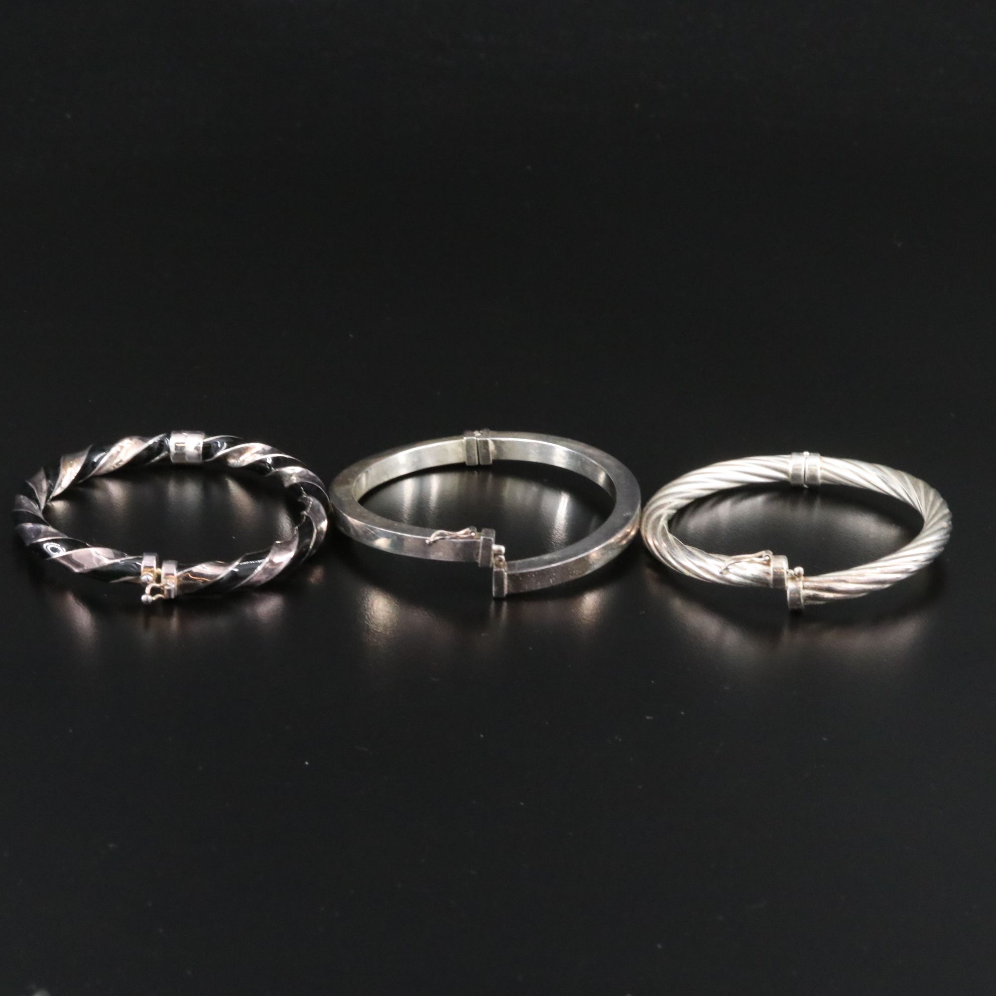 Sterling Hinged Bangles Including Enamel