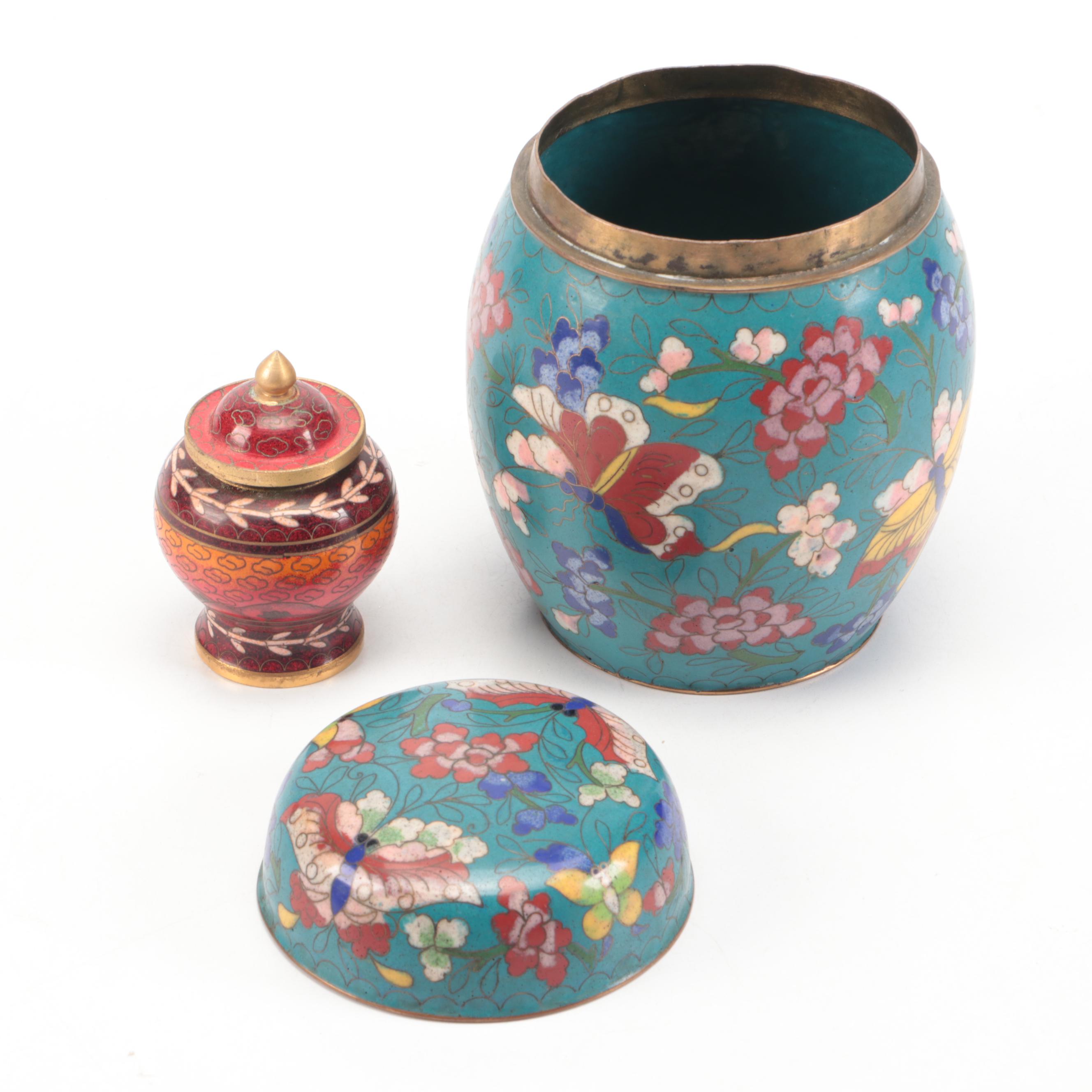 Chinese Cloisonné Lidded Jars with Other Porcelain Bottle Vase