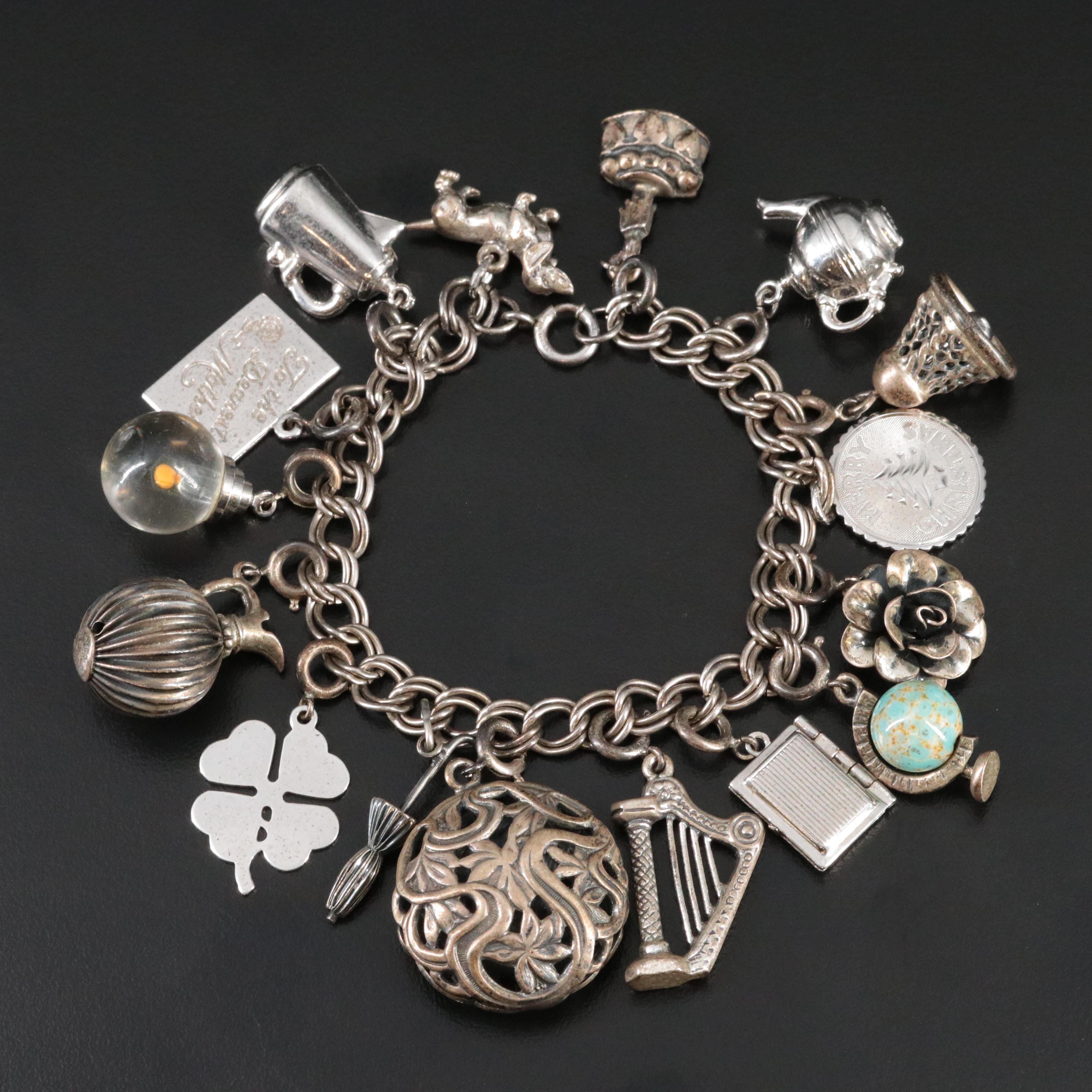 Vintage Charm Bracelet Including Sterling and Mustard Seed