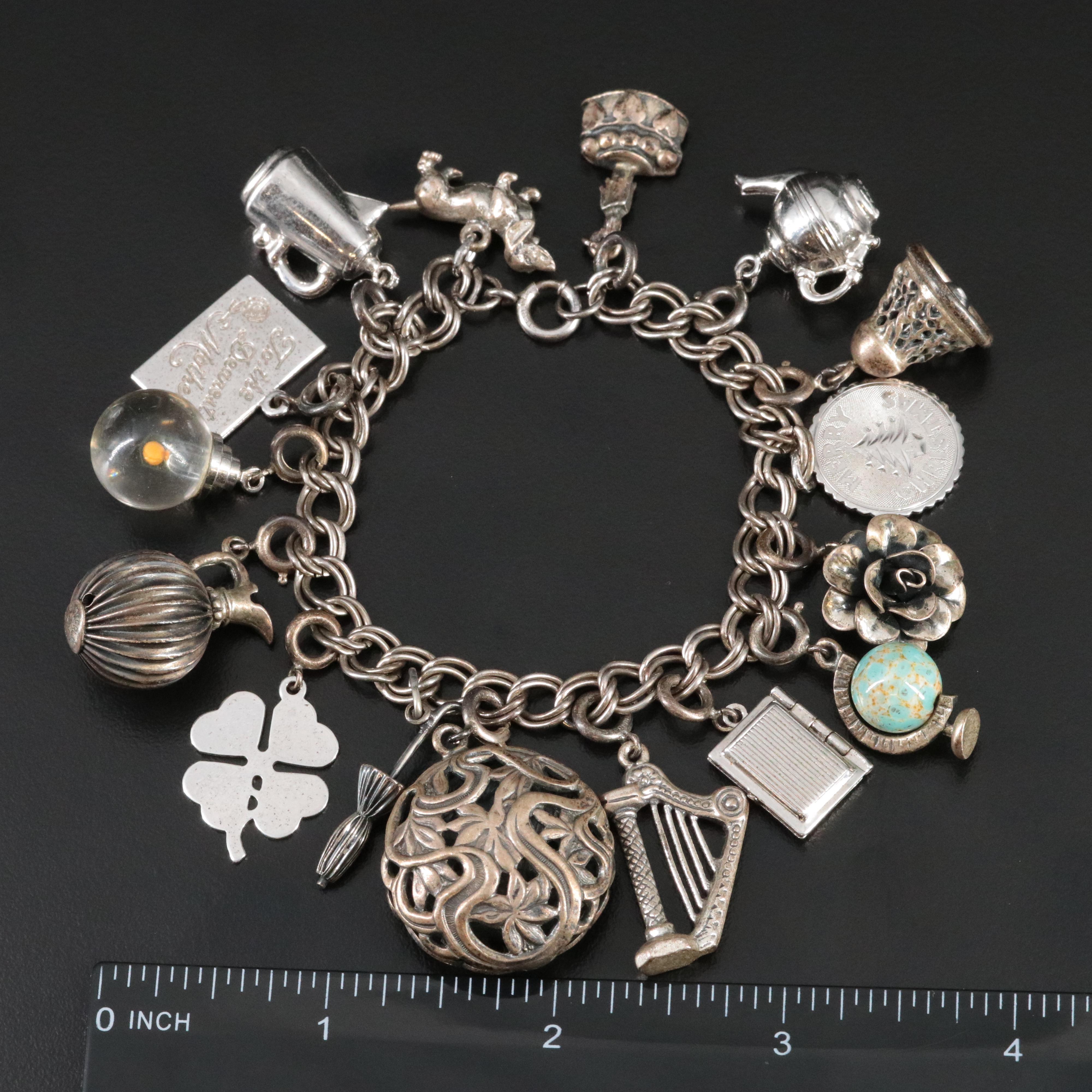 Vintage Charm Bracelet Including Sterling and Mustard Seed