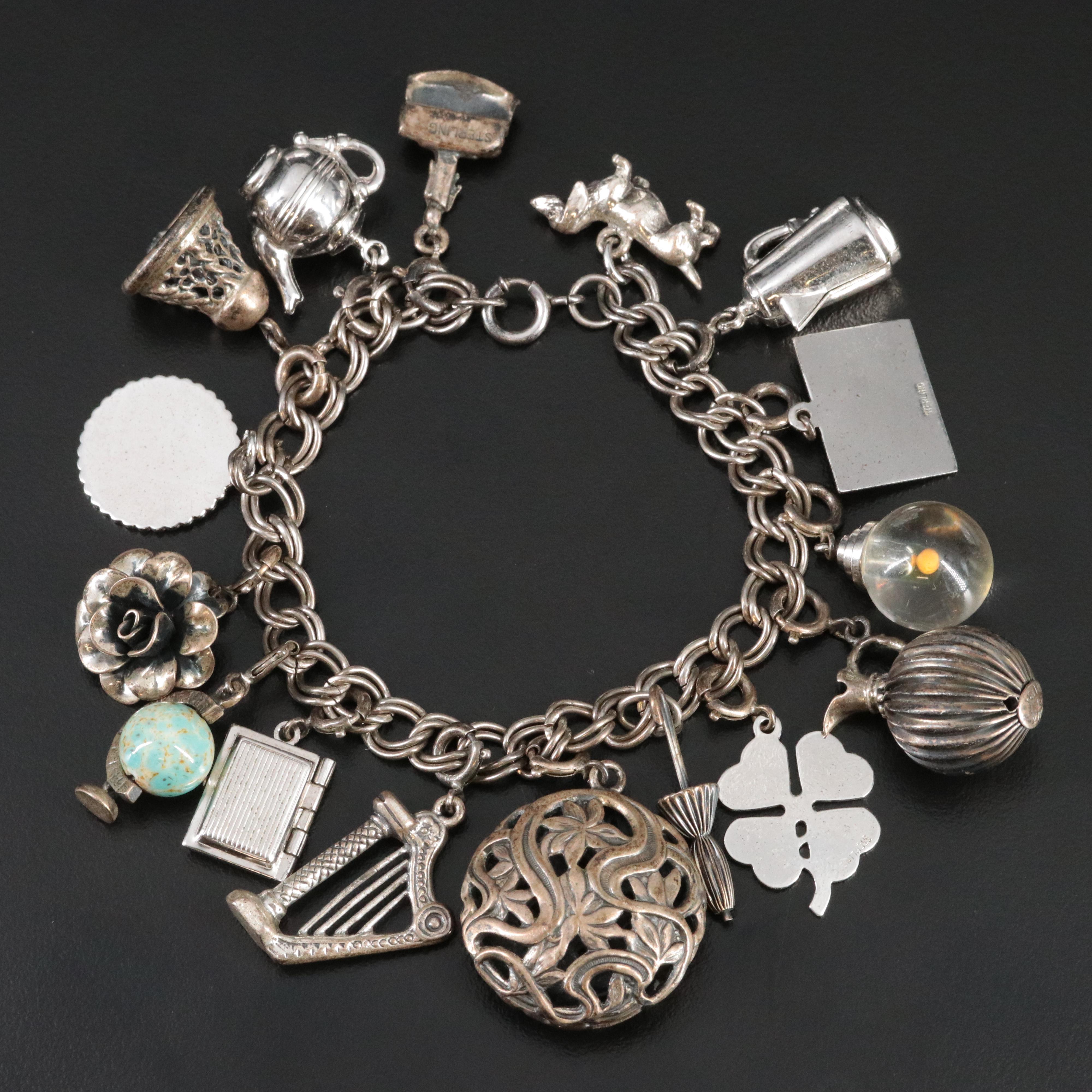Vintage Charm Bracelet Including Sterling and Mustard Seed
